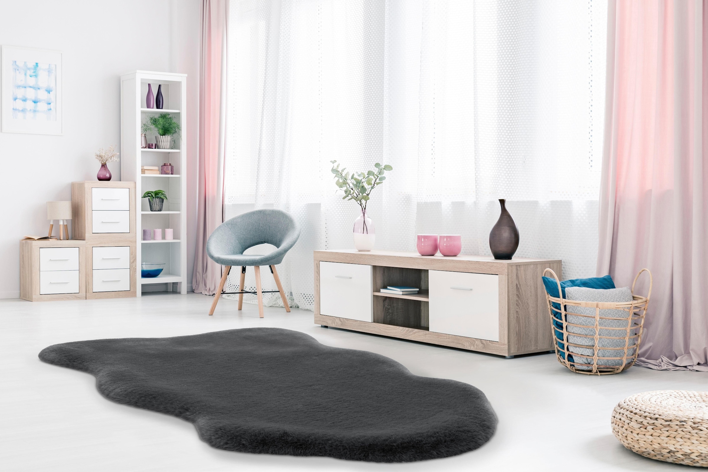 my home Fellteppich »Mailo 1«, fellförmig, 35 mm Höhe, Kaninchenfell-Optik, Kunstfell, Wohnzimmer, Schlafzimmer, Esszimmer