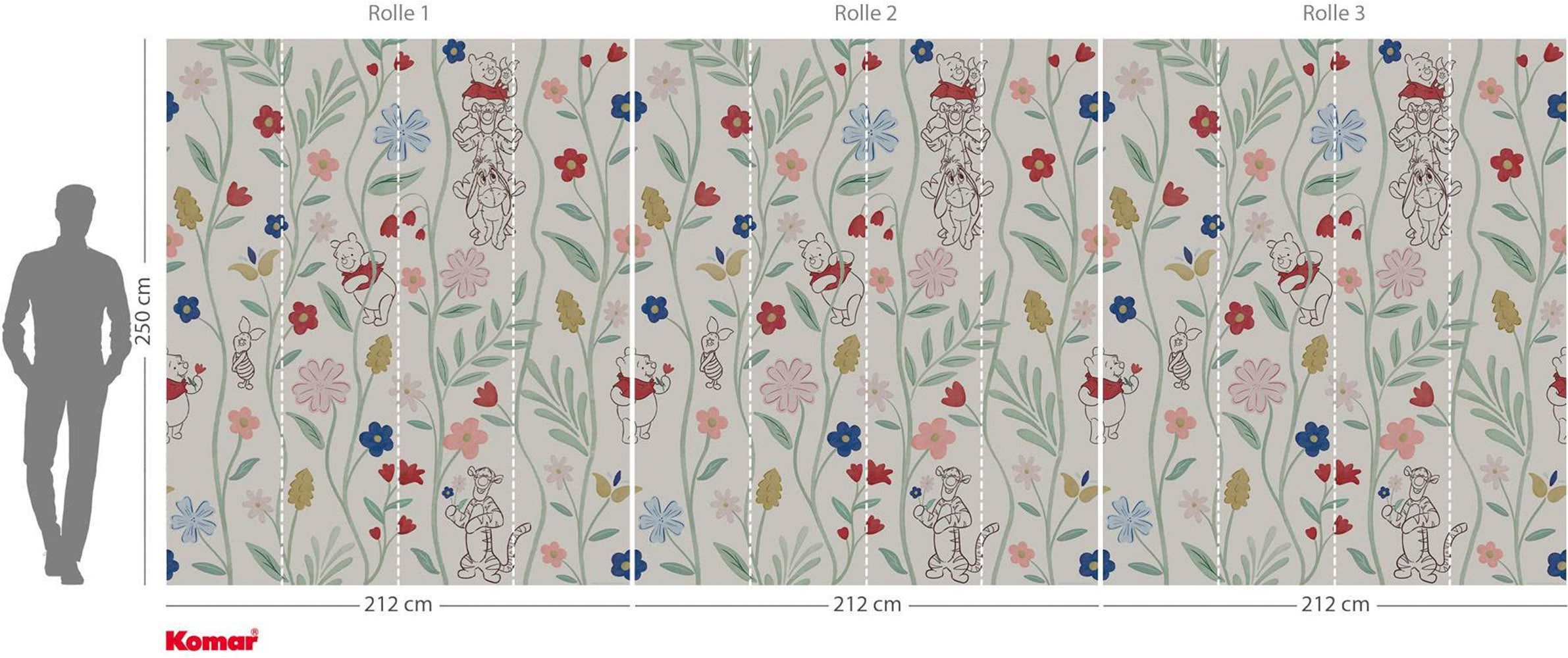 Komar Vliestapete »Disney Winnie the Pooh Blossom Friends« bedruckt glatt Rolle mit 212 x 250 cm