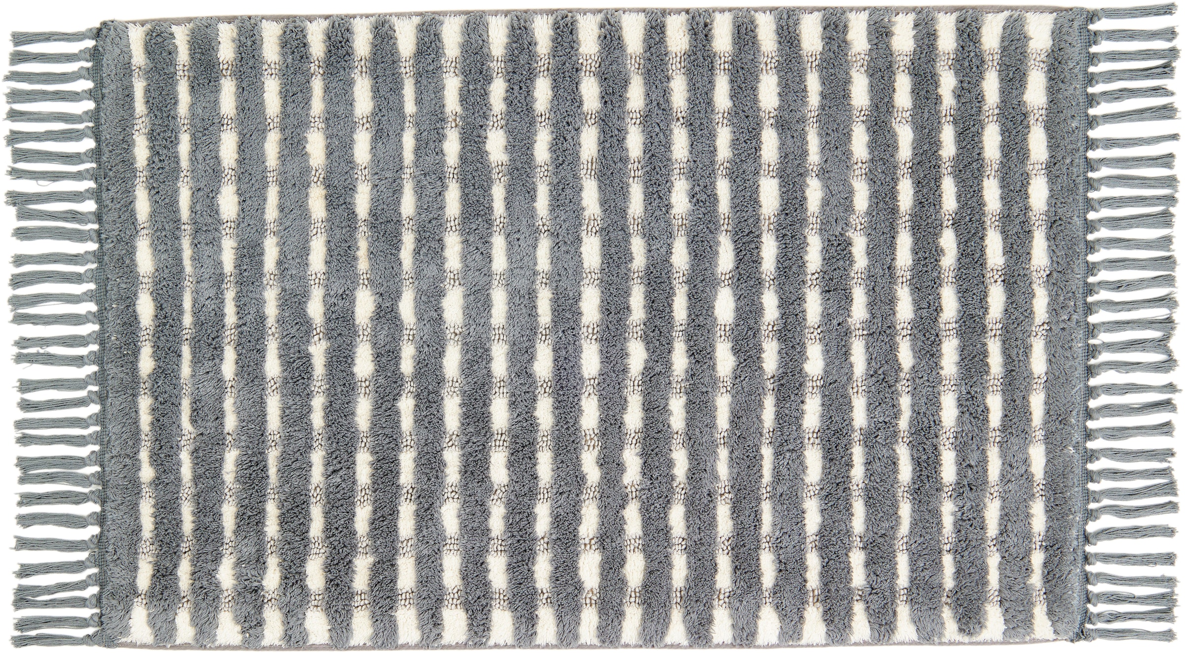 SCHÖNER WOHNEN-Kollektion Badematte »»Bahamas Gitter«« Höhe 20 mm rutschhemmend beschichtet fußbodenheizungsgeeignet waschbar, Baumwolle, Badvorleger mit Fransen, Badteppich
