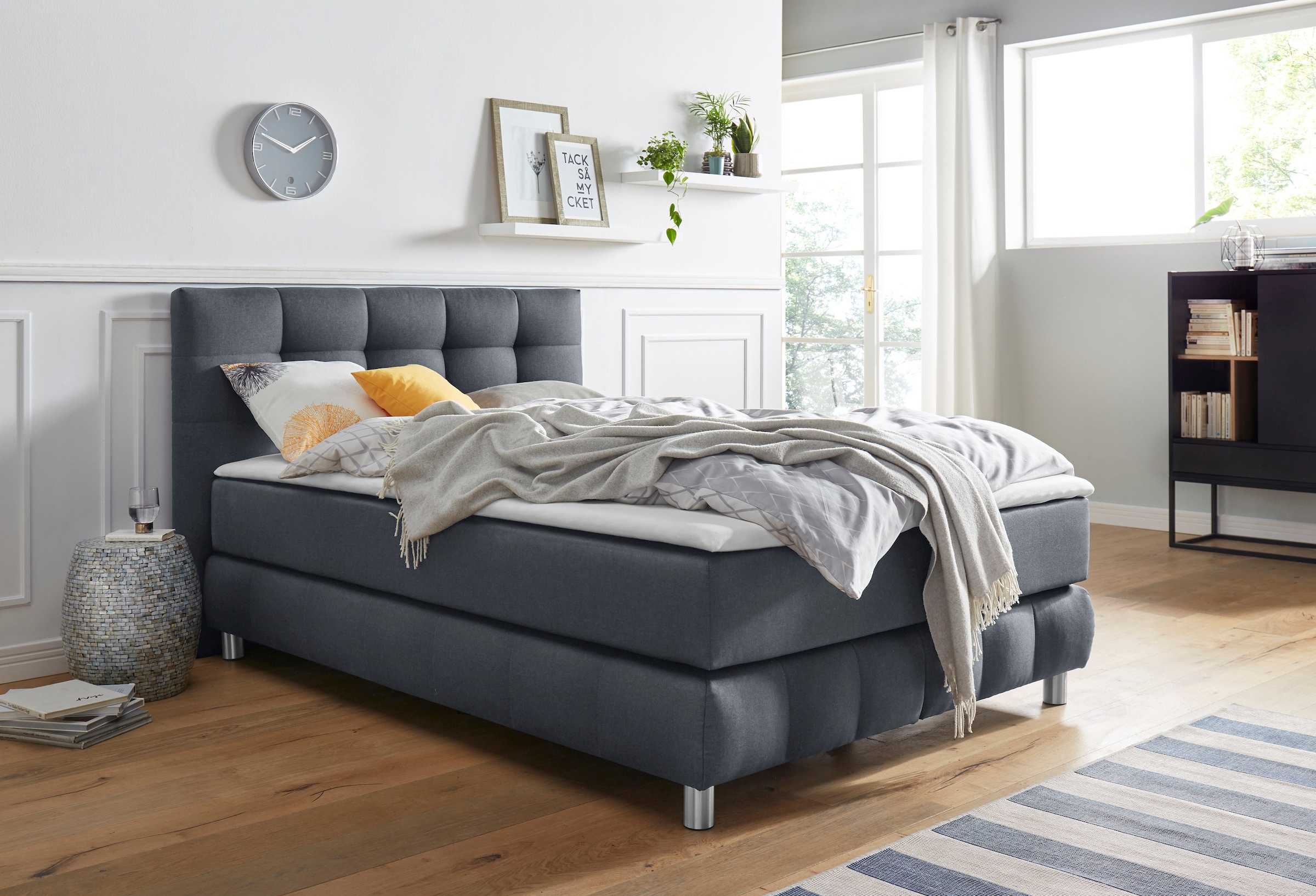 Home affaire Boxspringbett »Salo XXL« in Samtoptik oder Struktur, 6 Breiten in Überlänge 220cm, 4 Härtegrade