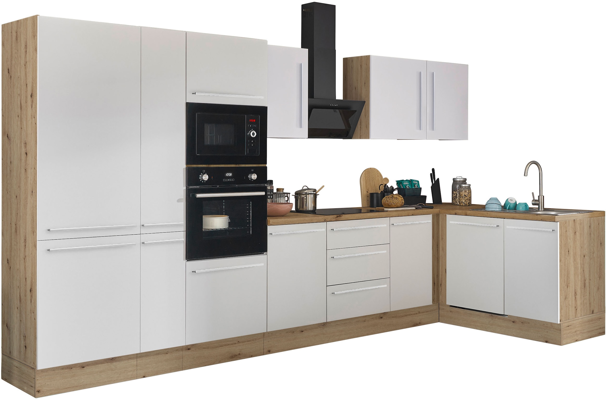 KOCHSTATION Winkelküche »Florida, Stellbreite 370x175 cm« wahlweise mit E-Geräten, mit Softclose für Türen und Schubkästen