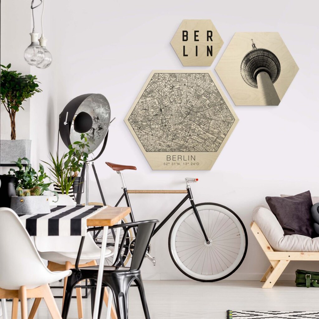 Wall-Art Mehrteilige Bilder »Hexagon Set Typisch Berlin City«, (Set, 3 St.)