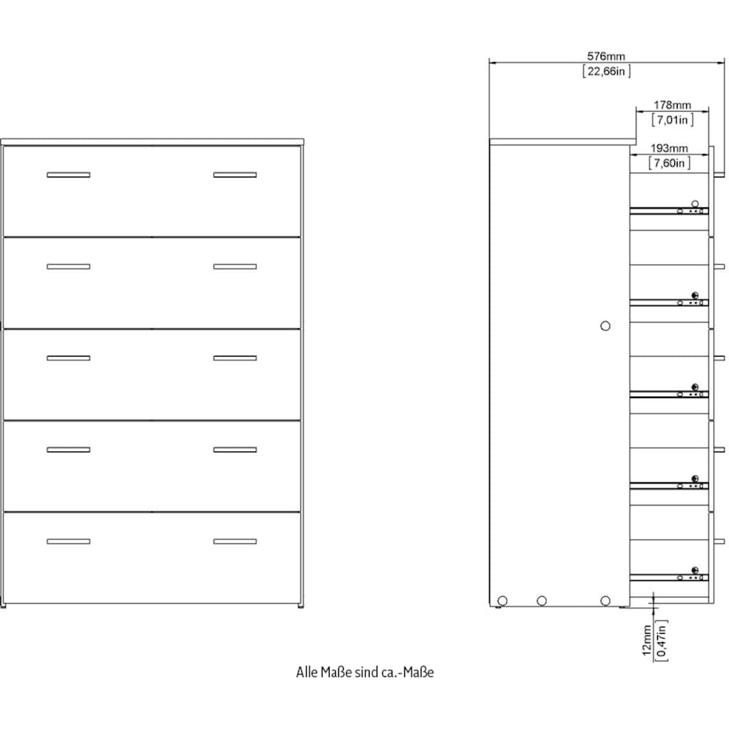 Home affaire Hochkommode, Mit viel Stauraum, graue Stangengriffe, Gr. ca. 74,1 x 114,7 x 35,95 cm