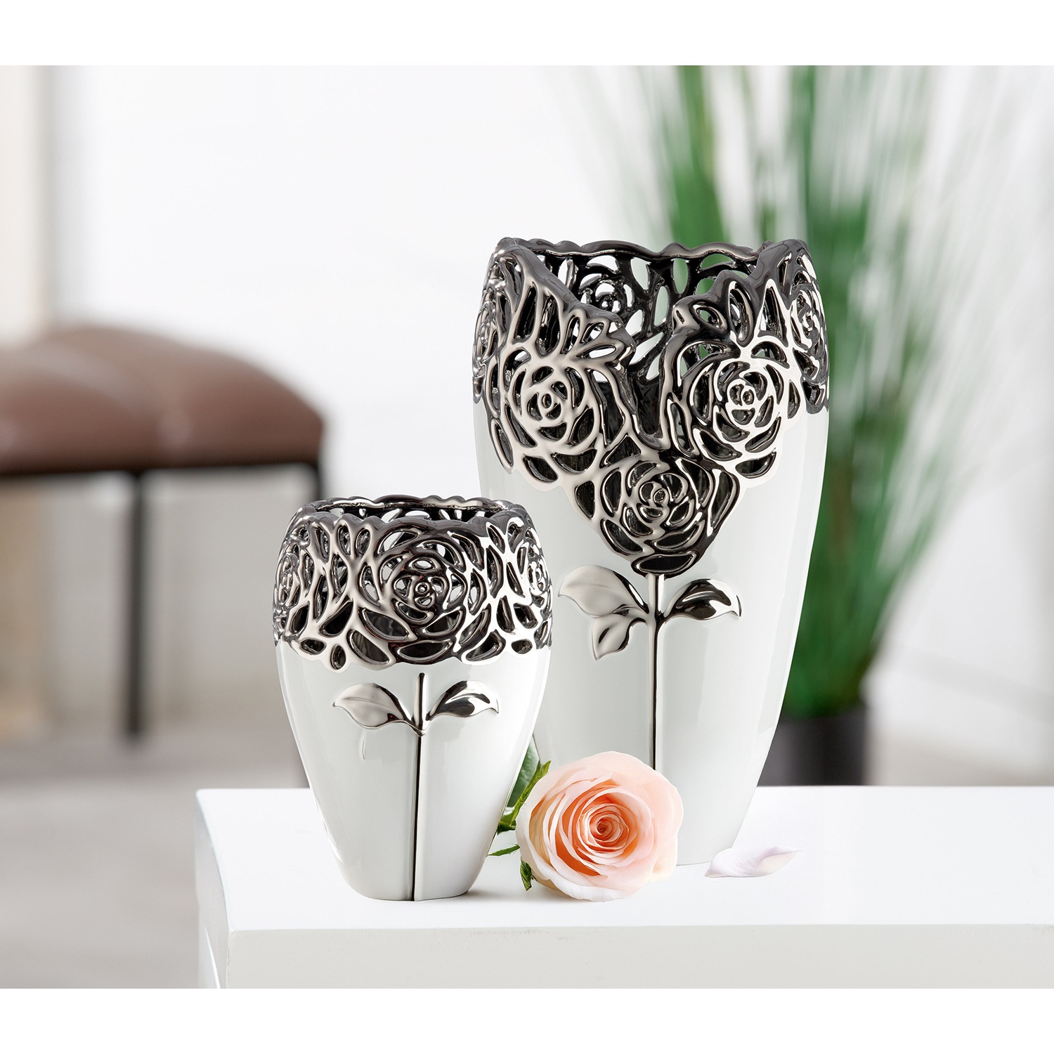 GILDE Tischvase »Vase Rose weiß H. 31,5 cm«