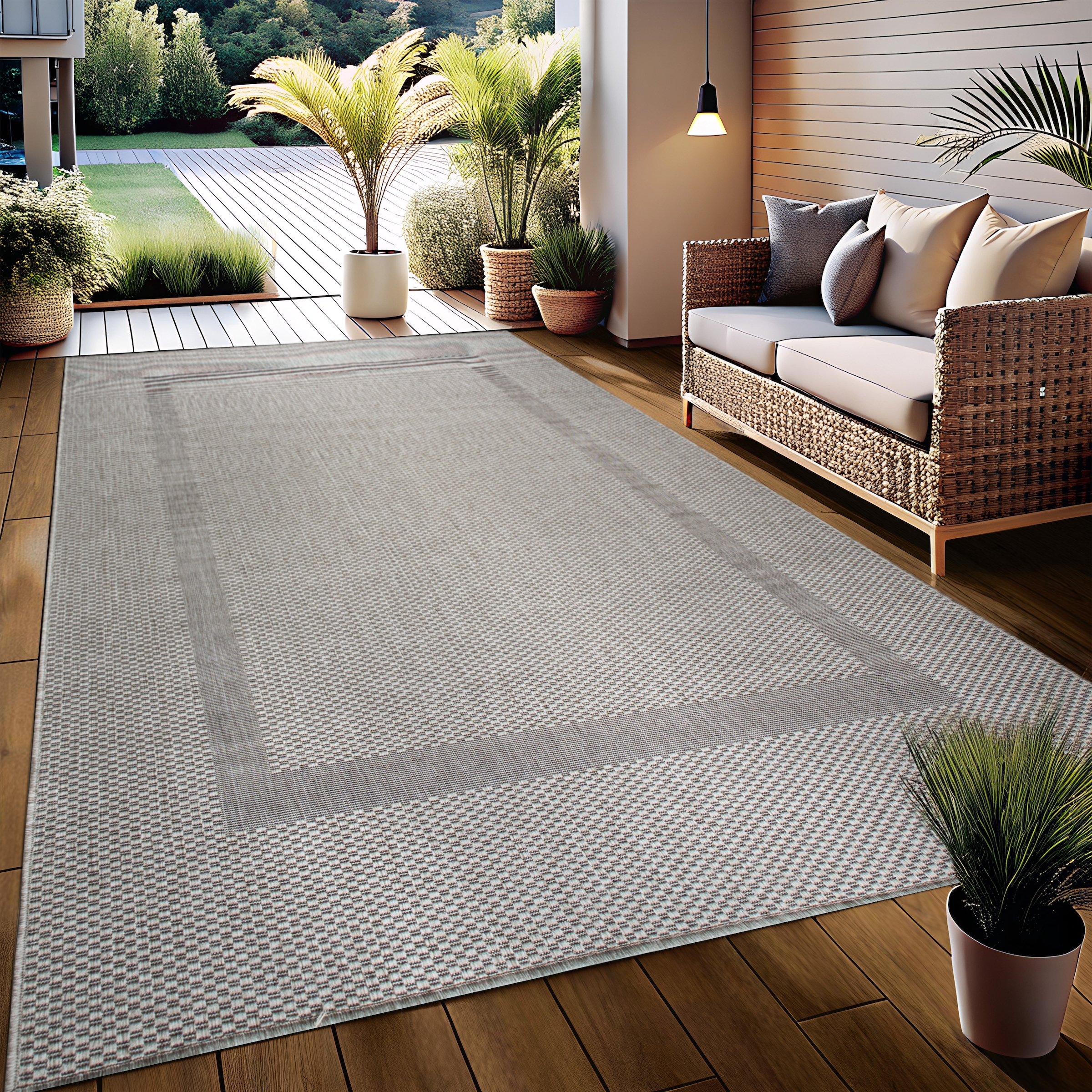 my home Teppich »Venedig Bordüre auch als Läufer erhältlich«, rechteckig, 3 mm Höhe, In- und Outdoor geeignet, Sisal-Optik, Wetterfest & UV-beständig