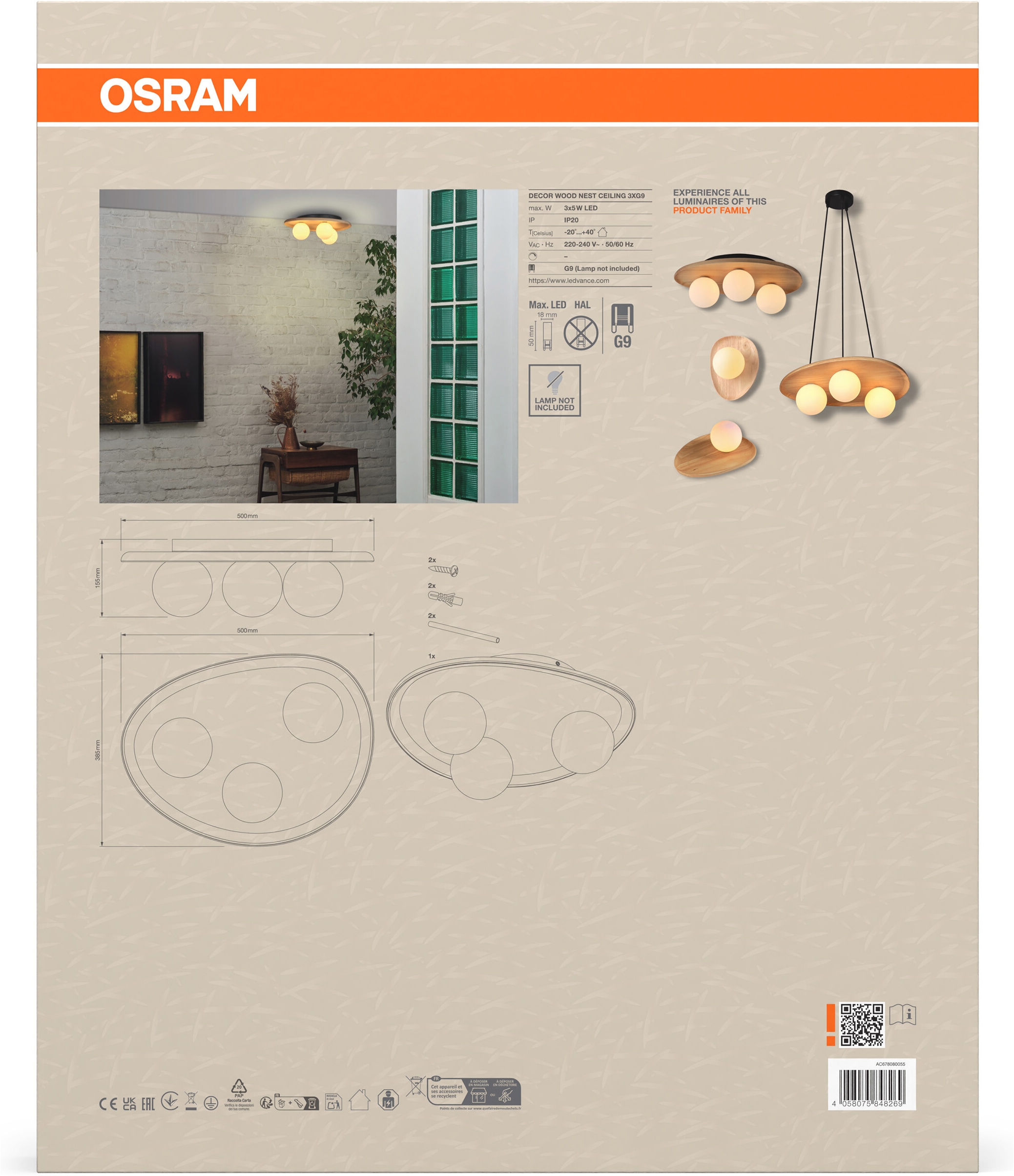 Osram Deckenleuchte »Decor Acacia-Wood Nest« G9 1 Stk. braun, Fassung G9