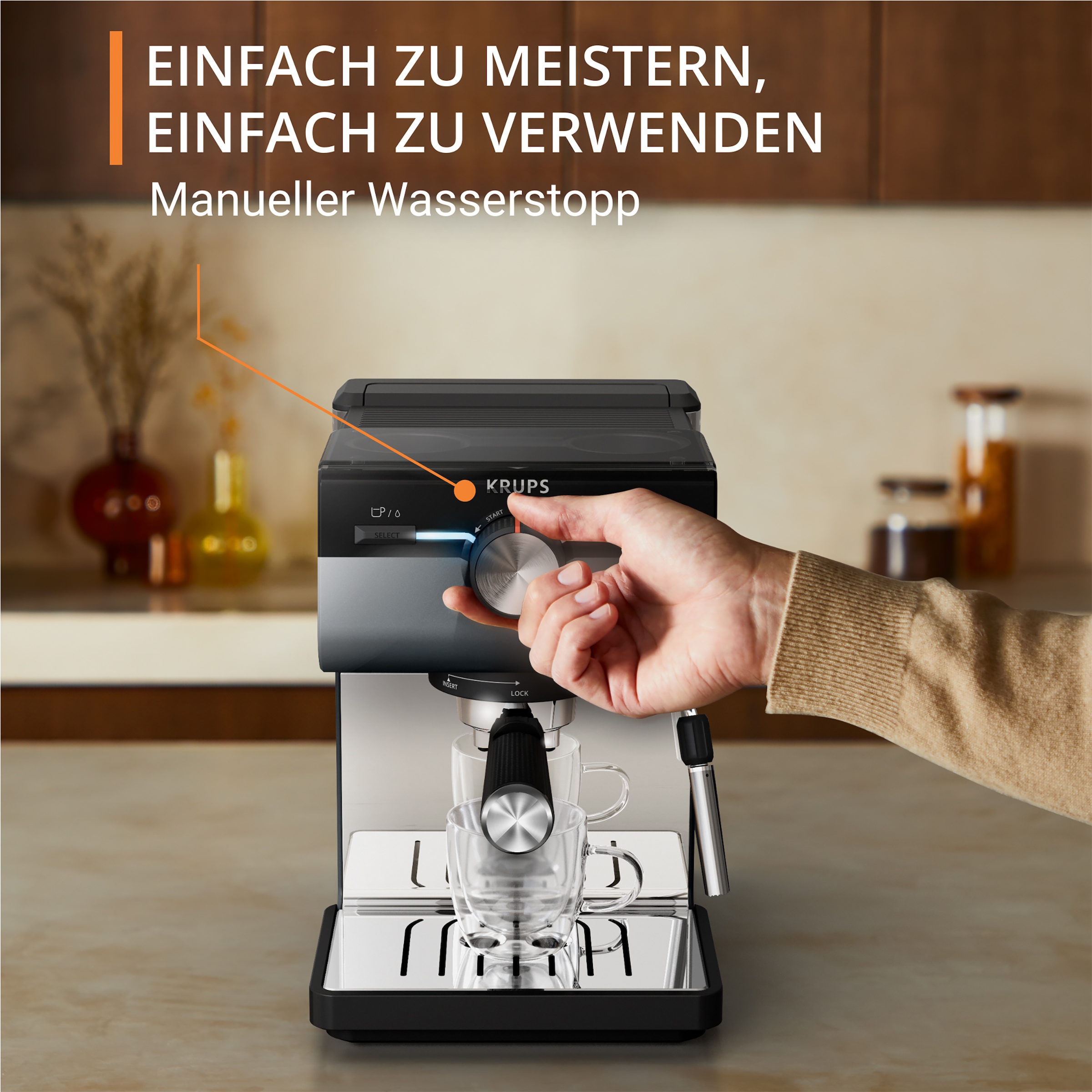 Krups Espressomaschine »XP384G Authentic+, Siebträger«, intuitives Bedienfeld, Milch-Aufschäumdüse, 3 Siebeinsätze