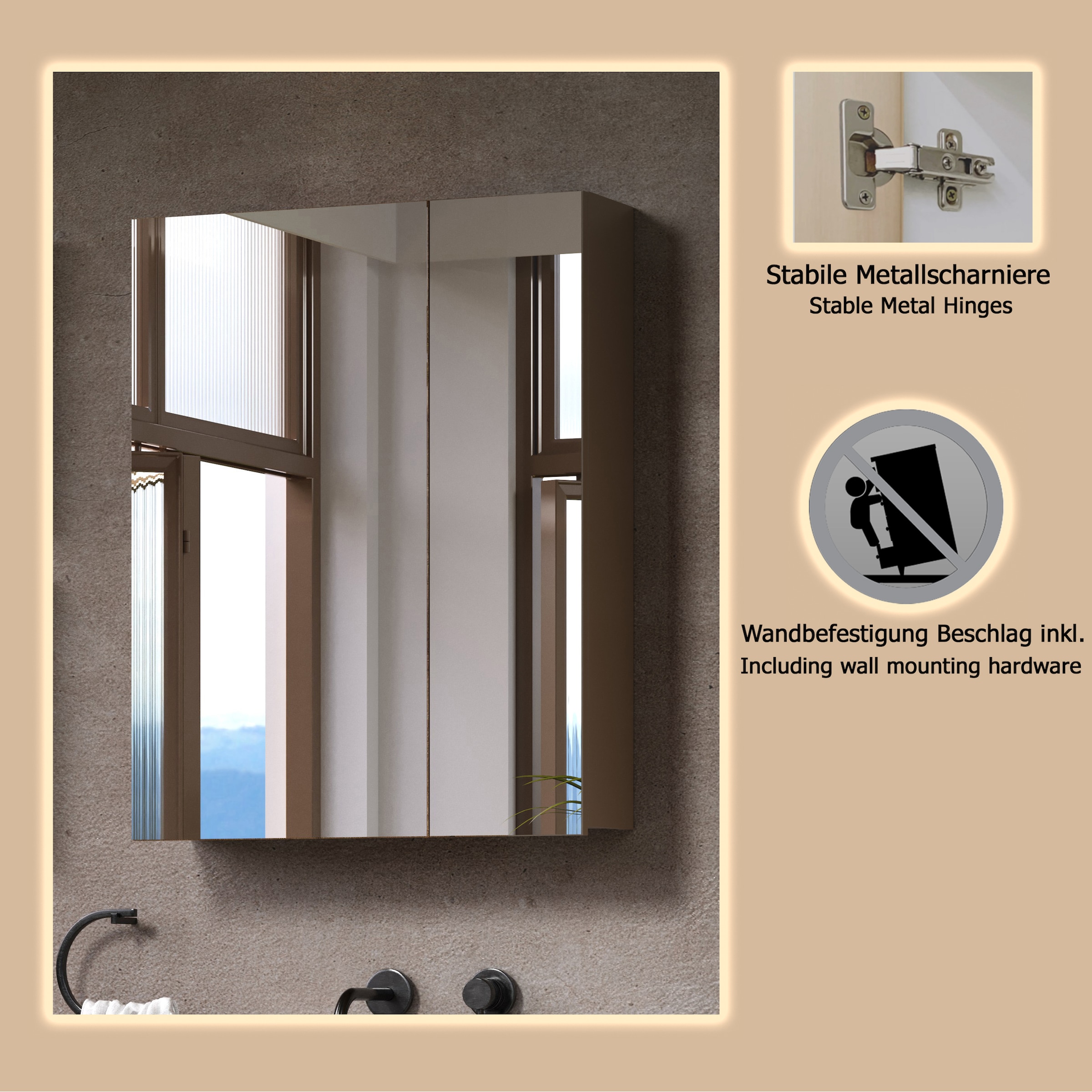 welltime Spiegelschrank »Isera« 1 Stk. tlg. Spiegelschrank mit 2 Türen und 2 Einlegeböden – (B/T/H) 60/17/77 cm