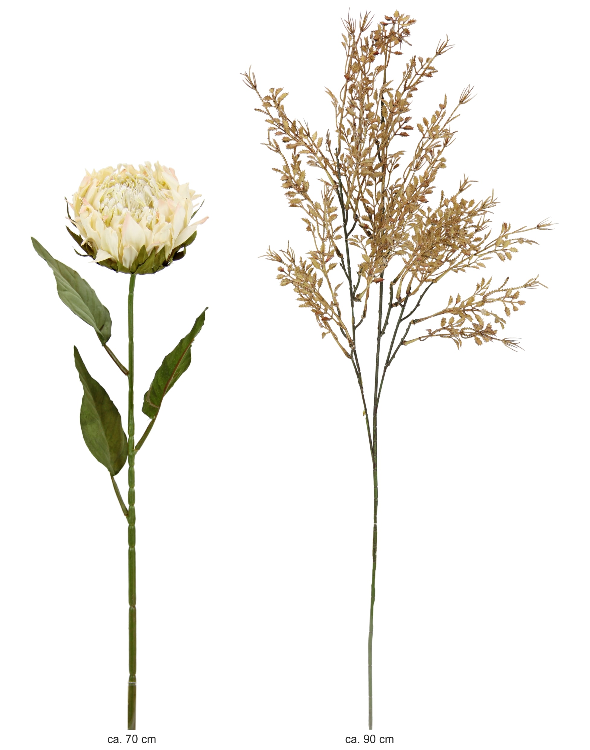 I.GE.A. Kunstblumenstrauß »Kunstblumen Set Artischocke« 2er Set Artischockenzweig mit Dekozweig 70cm Kunstpflanze Seidenblume