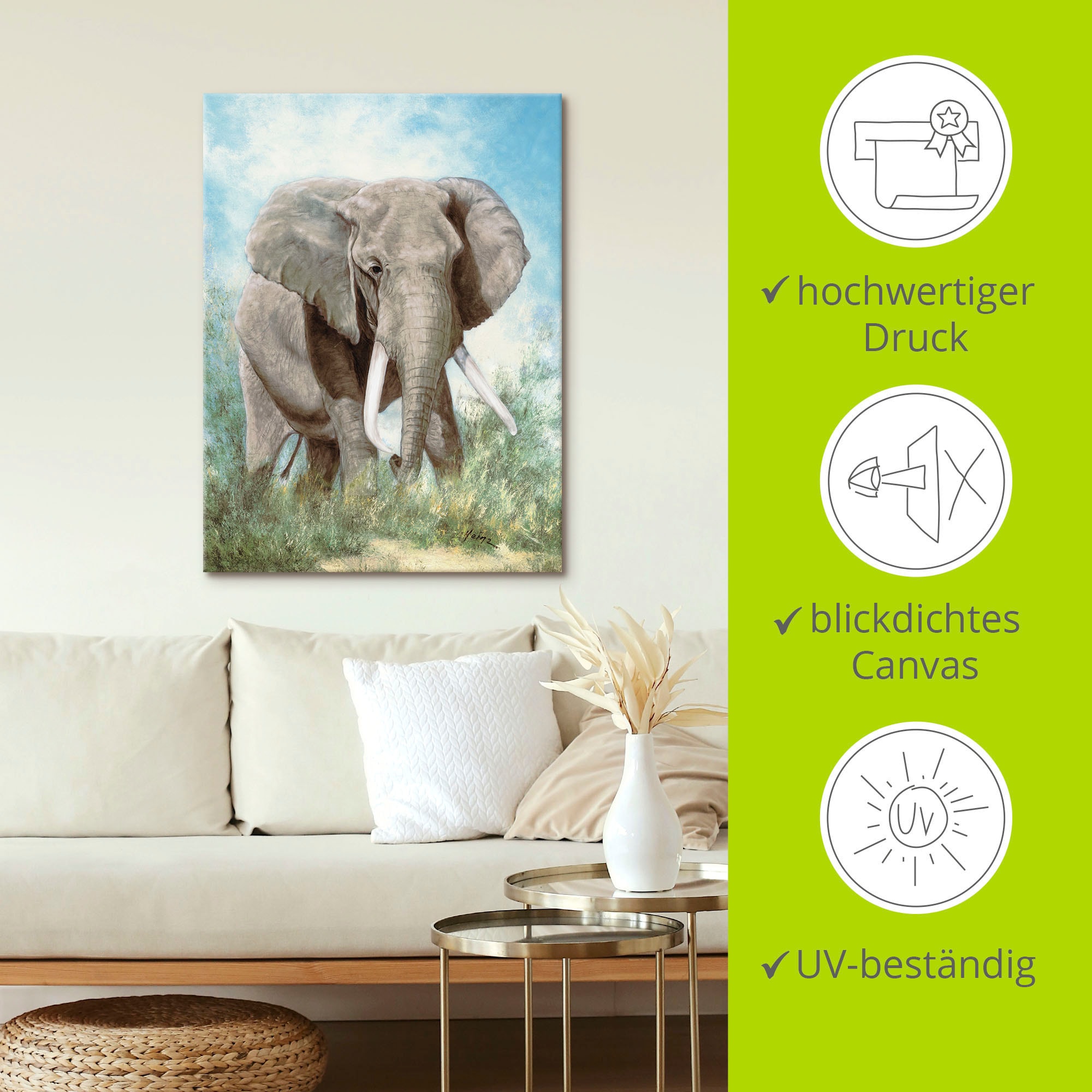 Artland Leinwandbild »Elefant«, Wildtiere, (1 St.), auf Keilrahmen gespannt