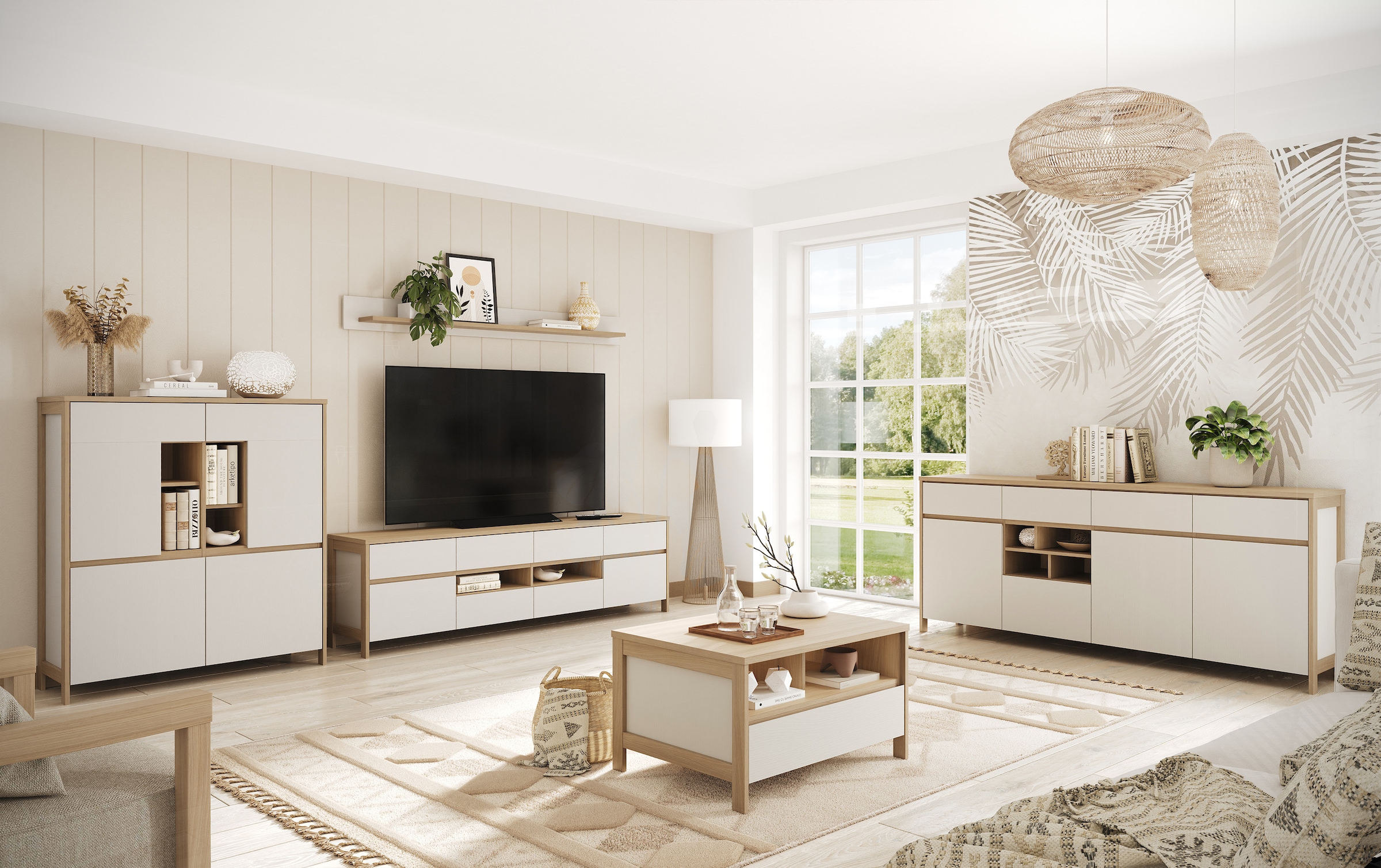 Home affaire Sideboard »Stranda, moderner Schrank, Kommode im Scandi-Style, 198 cm breit«, elegante Rahmenoptik, ausreichend Stauraum, vielseitig einsetzbar