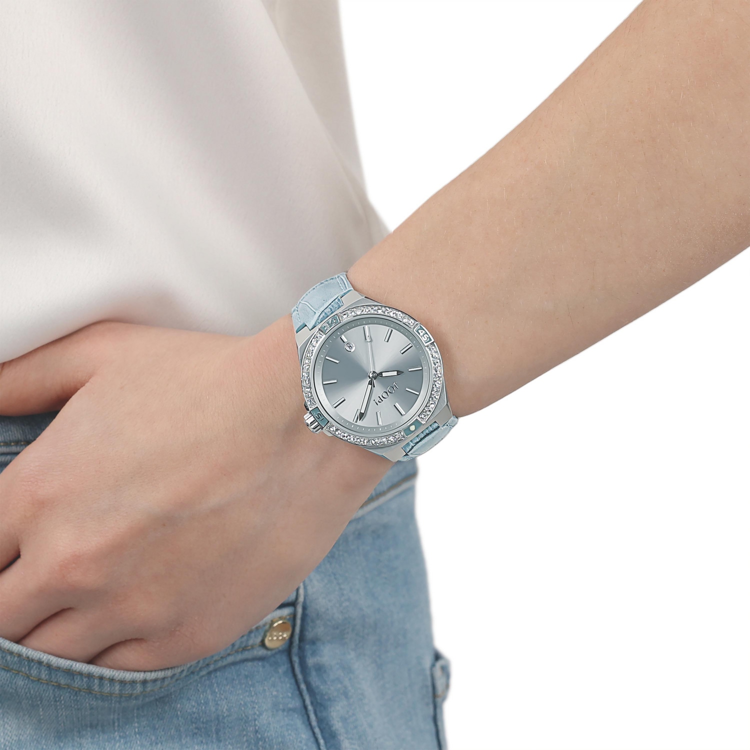 JOOP! Quarzuhr Armbanduhr, Damenuhr, Lederarmband, analog, Jahr, Monat