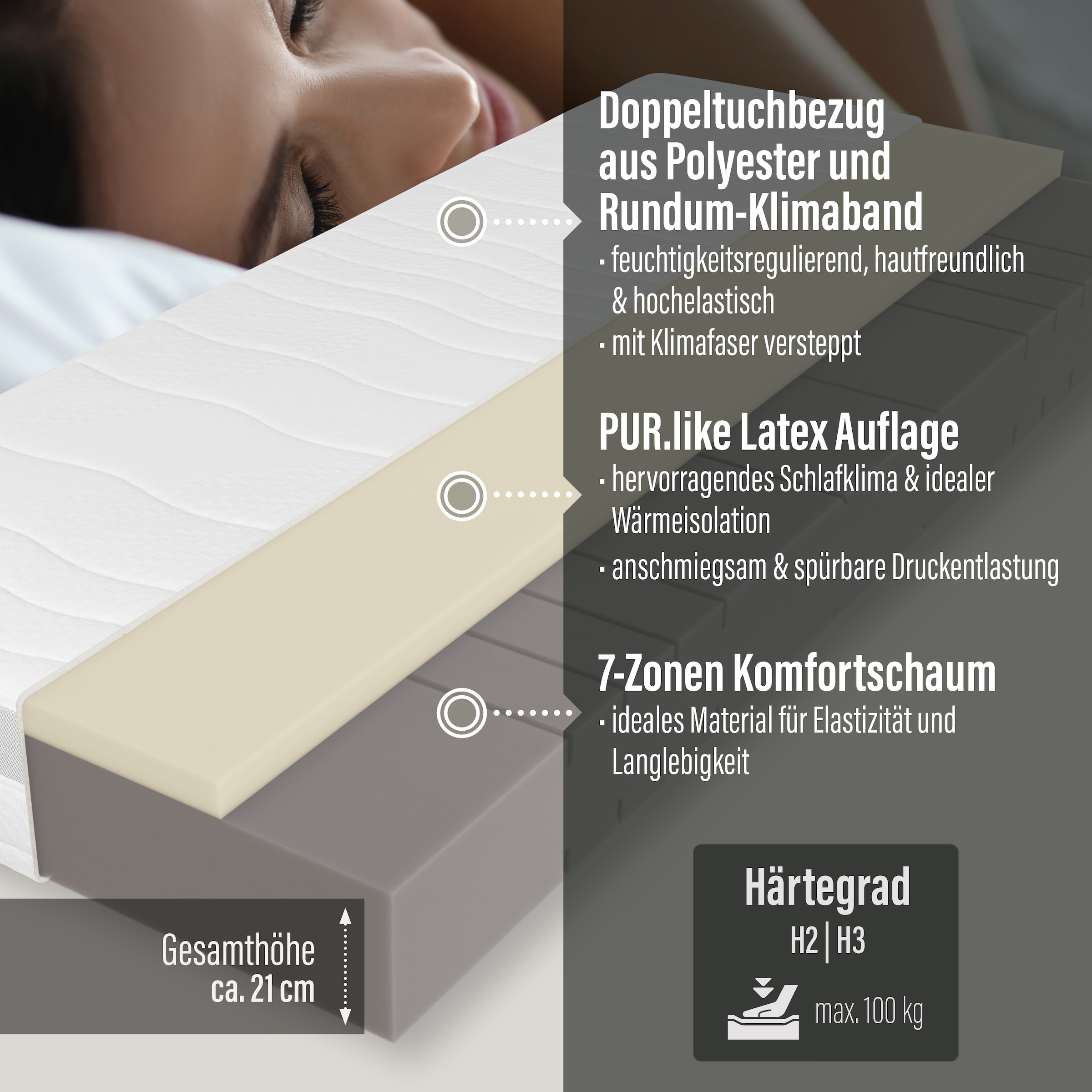 Beco Hybridschaum-Matratze »Feel Like Latex ONE KS«, 21 cm hoch, (1 St.), Ergonomischer Hybridschaum mit komfortabler Feel Like Latex Auflage