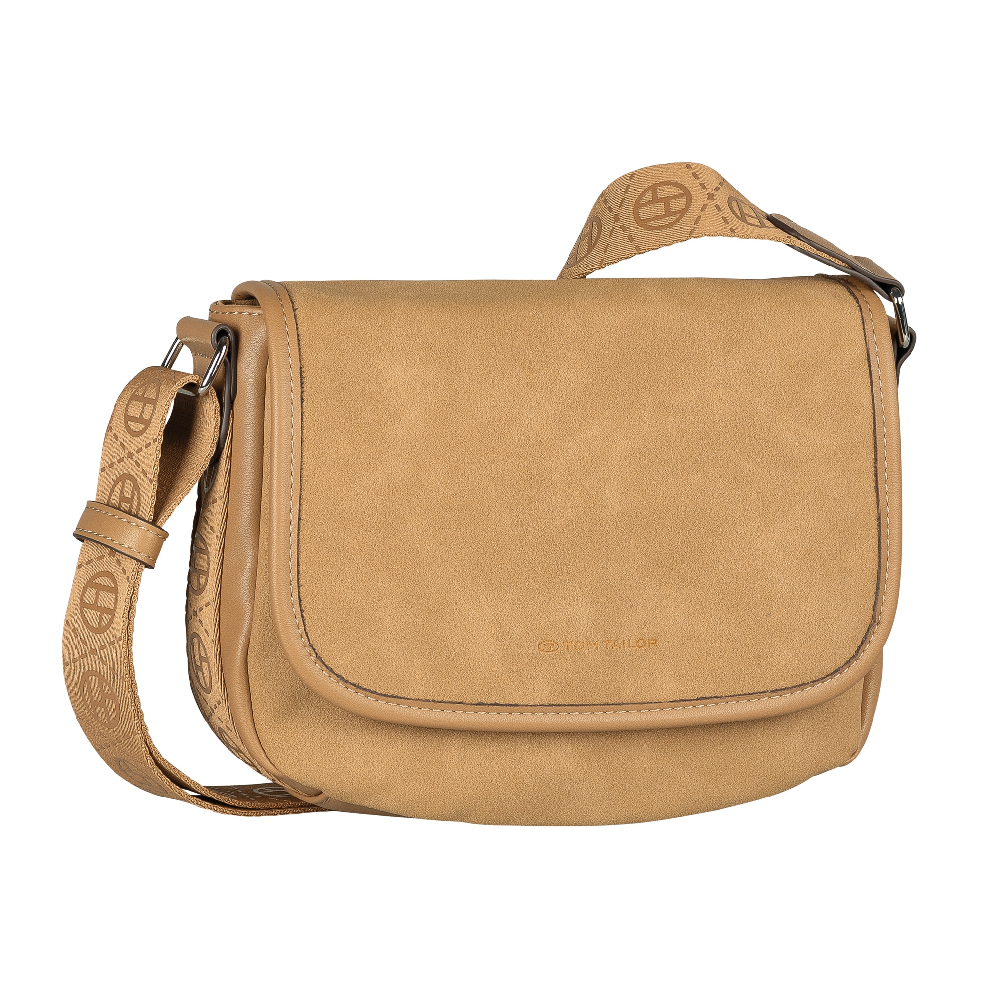 Tom Tailor Satteltasche »Yara« feines Nubukimtat mit Glattlederimitat sowie Gewebeband mit Logodruck, Größe B/H/T: 24 cm x 19 cm x 8 cm