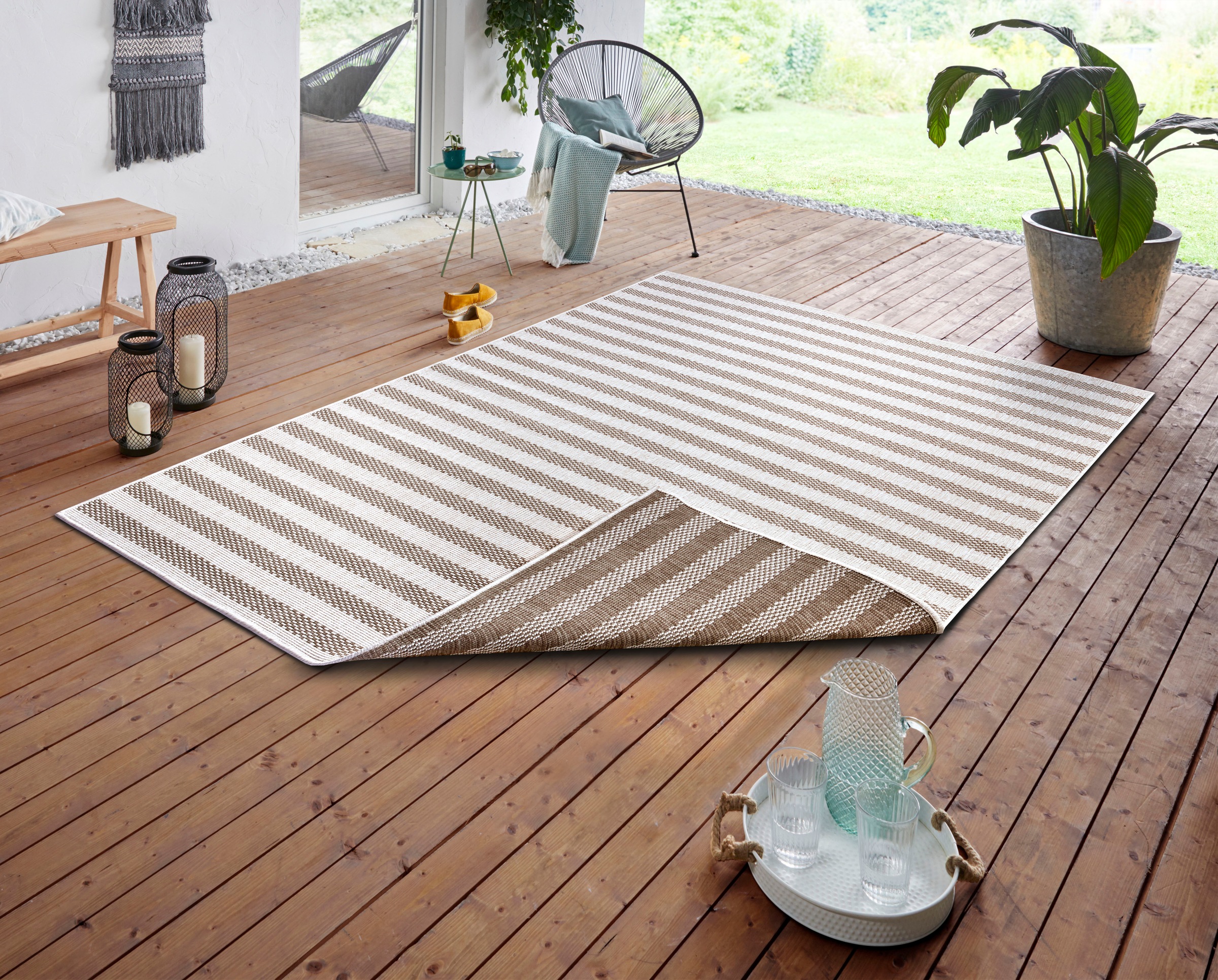 freundin Home Collection Teppich »Delilia«, rechteckig, 5 mm Höhe, In-& Outdoor, Wetterfest, Balkon, Garten, Wohnzimmer, Wasserfest