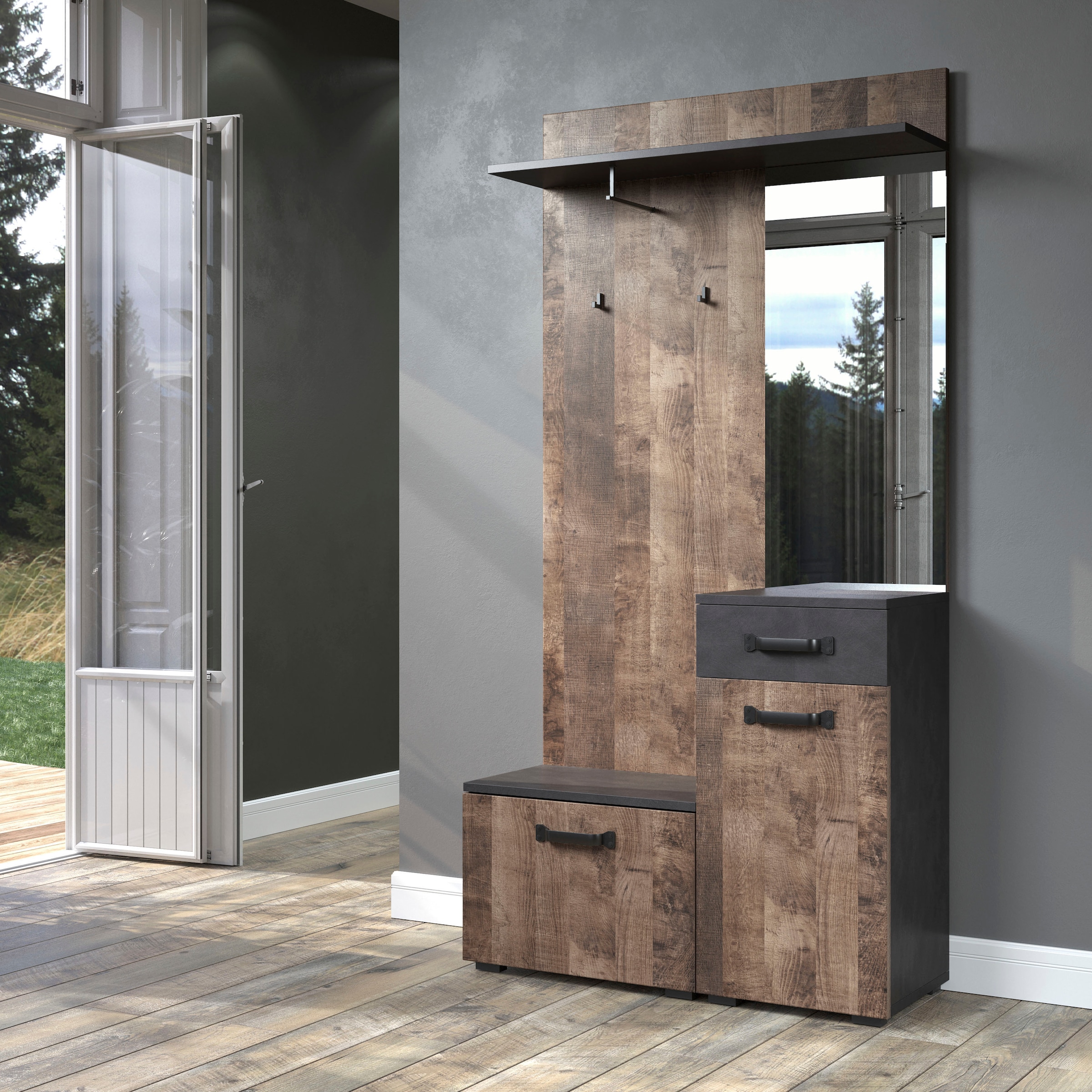 Home affaire Garderobenschrank »Saragossa« Kompaktgarderobe, Tür, Schublade, Klappe - (B/T/H) 104/32/190 cm