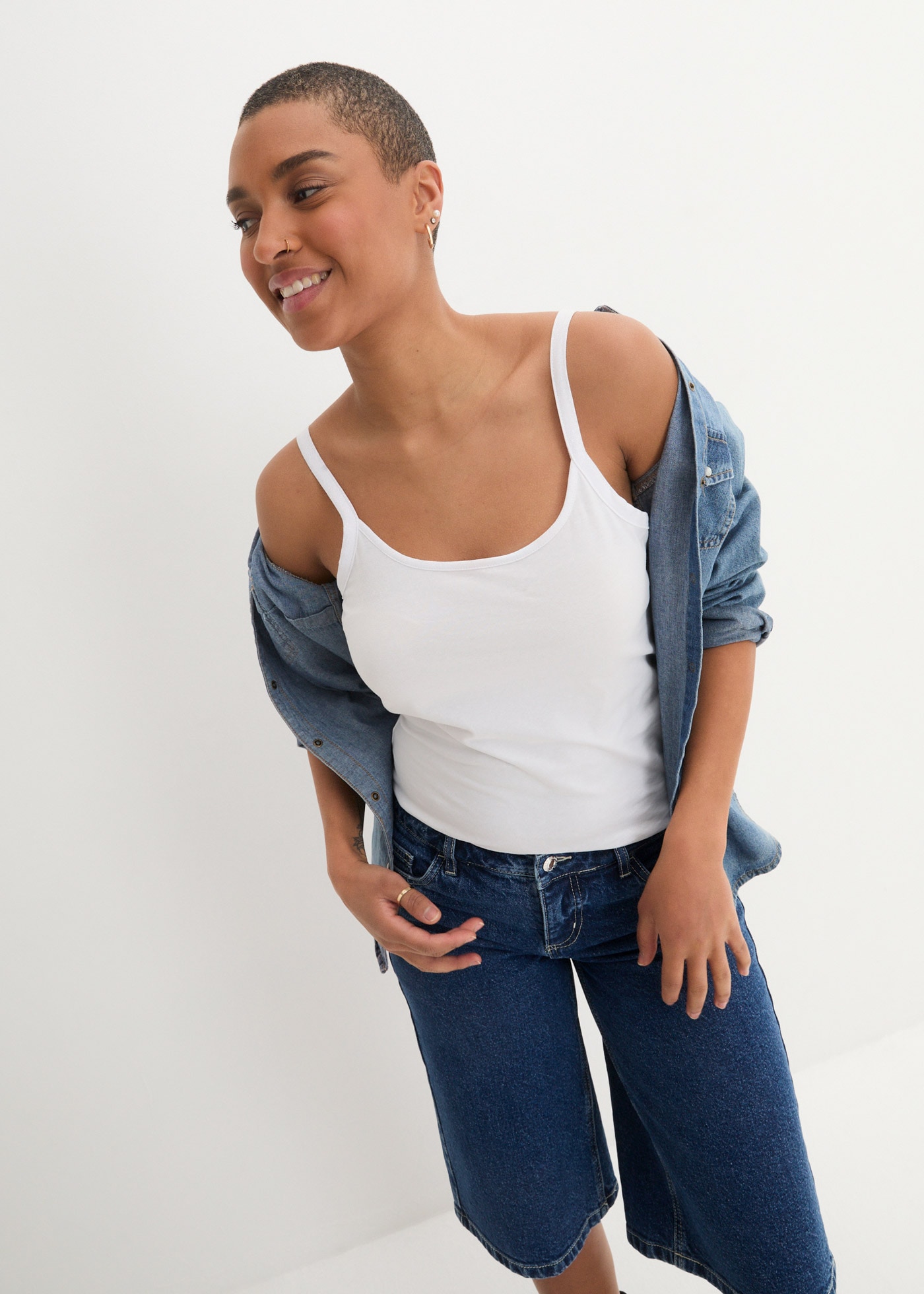 bonprix Shirttop Packung, 2 Slim fit, ohne Ärmel, langer Schnitt, aus Baumwolle mit Elasthan