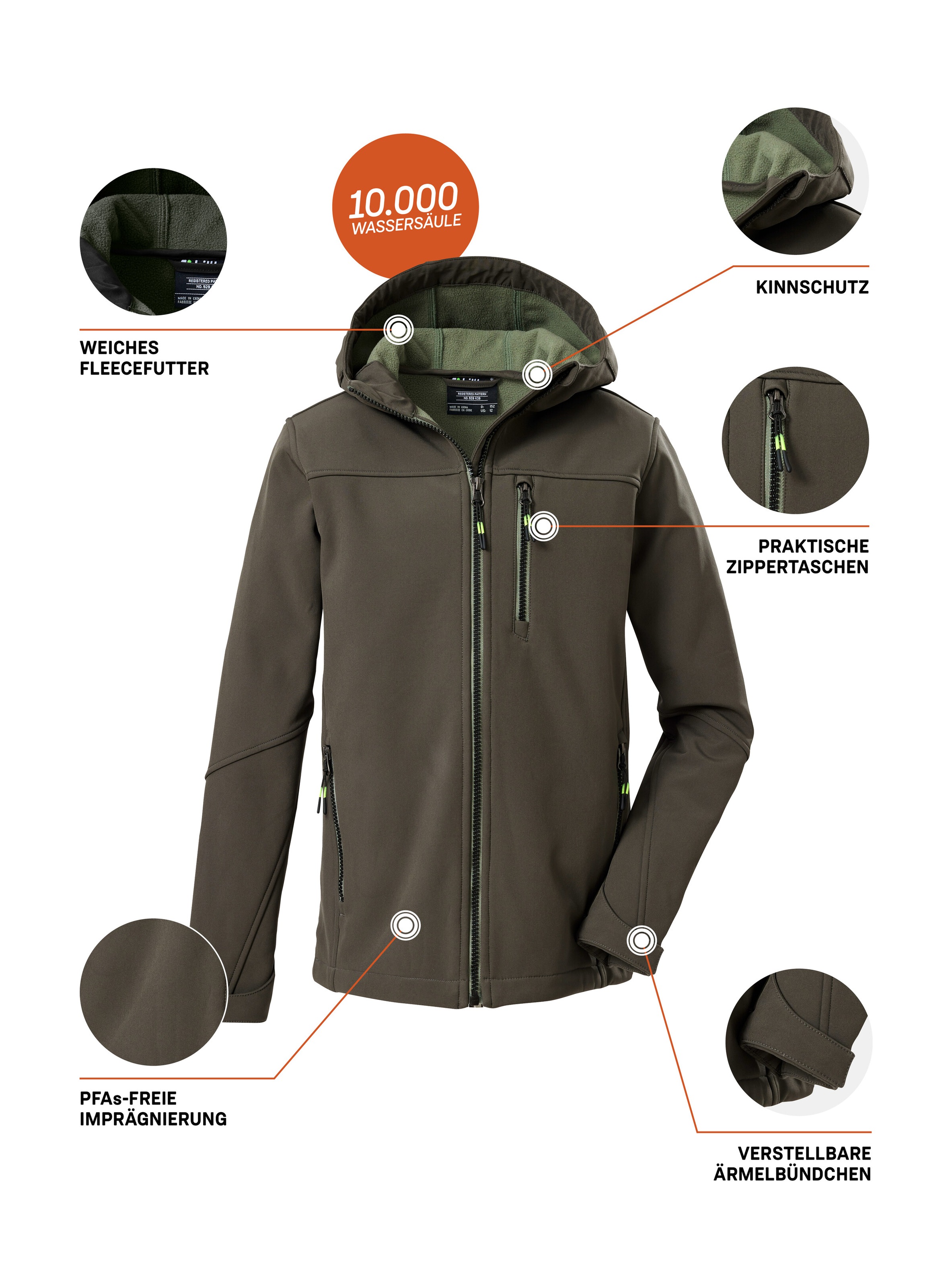 Killtec Softshelljacke »Jungen Softshelljacke«, Wasserabweisende Softshelljacke mit Fleece und verstellbaren Details