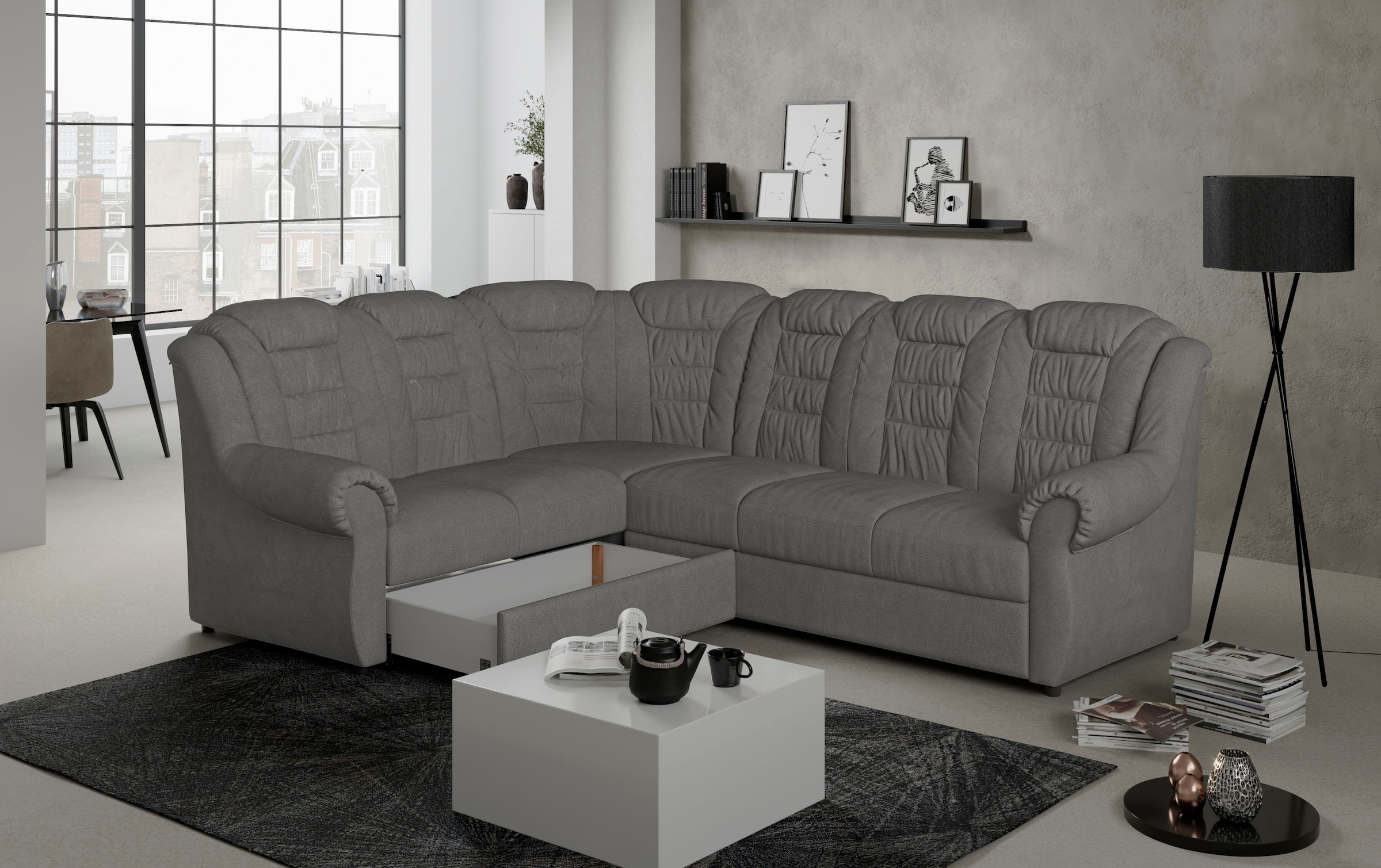 Home affaire Ecksofa »Boston L-Form«, mit hoher Rückenlehne, wahlweise mit Bettfunktion & Stauraum
