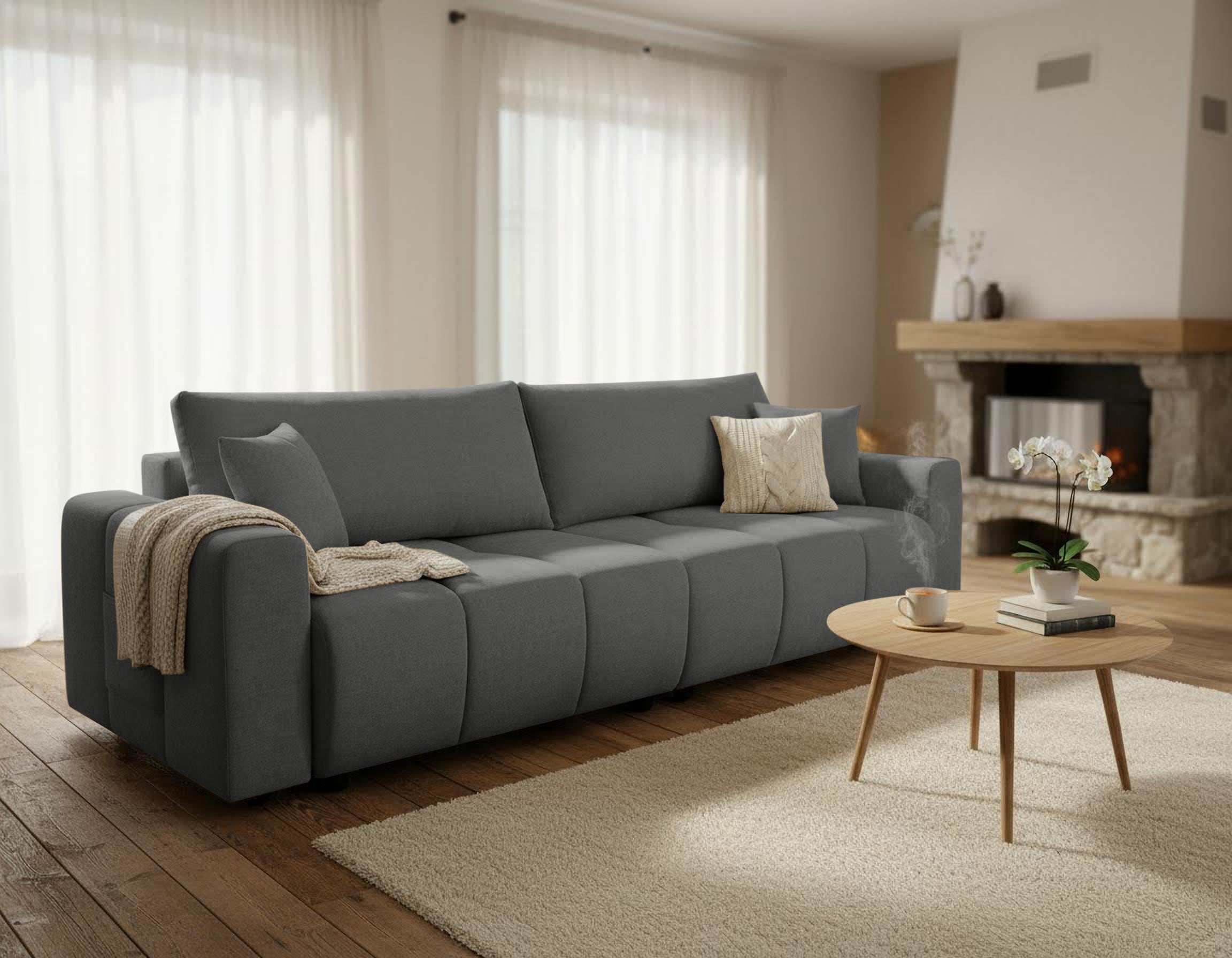 OTTO home Schlafsofa »YLVAA 3-Sitzer, 239cm/Schlafsofa (132/198)-OTTO. Verlässliche Qualität« Tonnentaschen-Federkern, Bettkasten, Feinstruktur weich