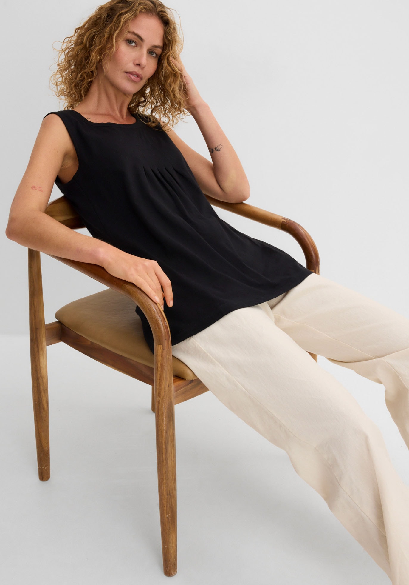 bonprix Longtop »Long-Top« mit elegantem Faltendetail, lockere Passform, reine Baumwolle