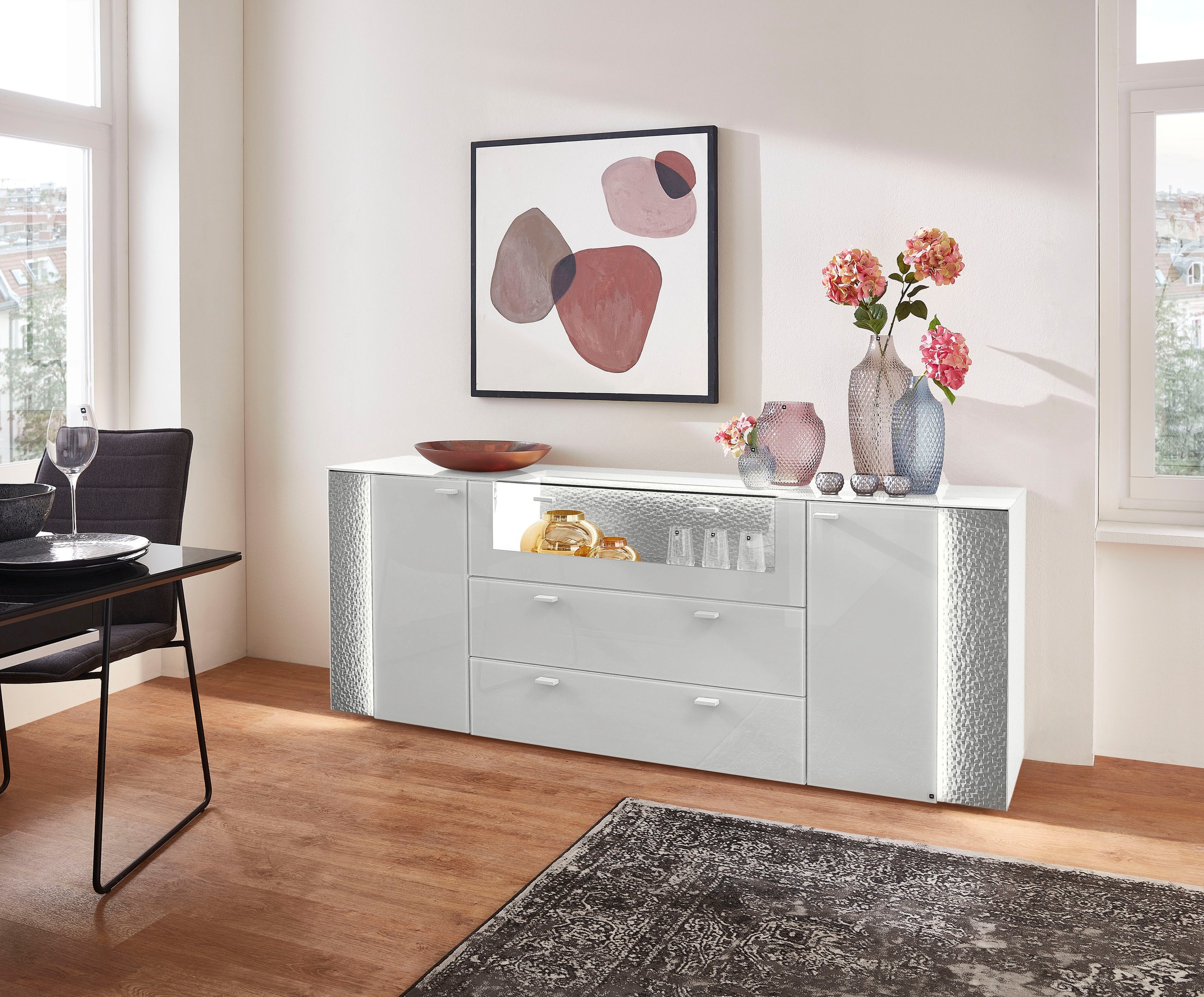 LEONARDO Sideboard »AUREA«, mit Pailletten-Akzent, wahlweise mit Beleuchtung
