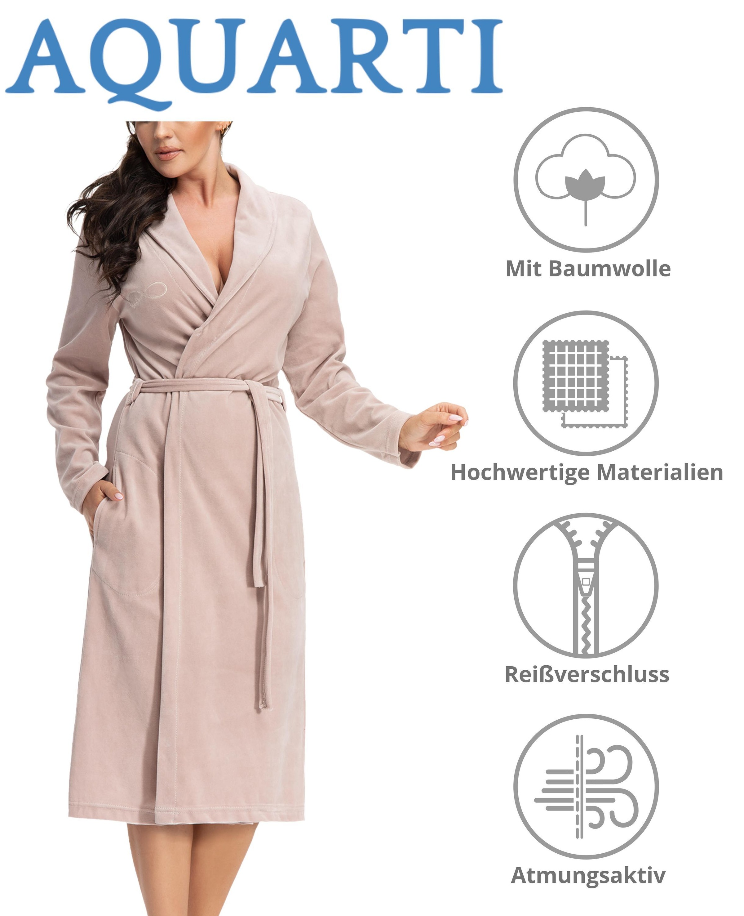 AQUARTI Damenbademantel »Bademantel Bamen Bademantel mit Schalkragen aus Velours«