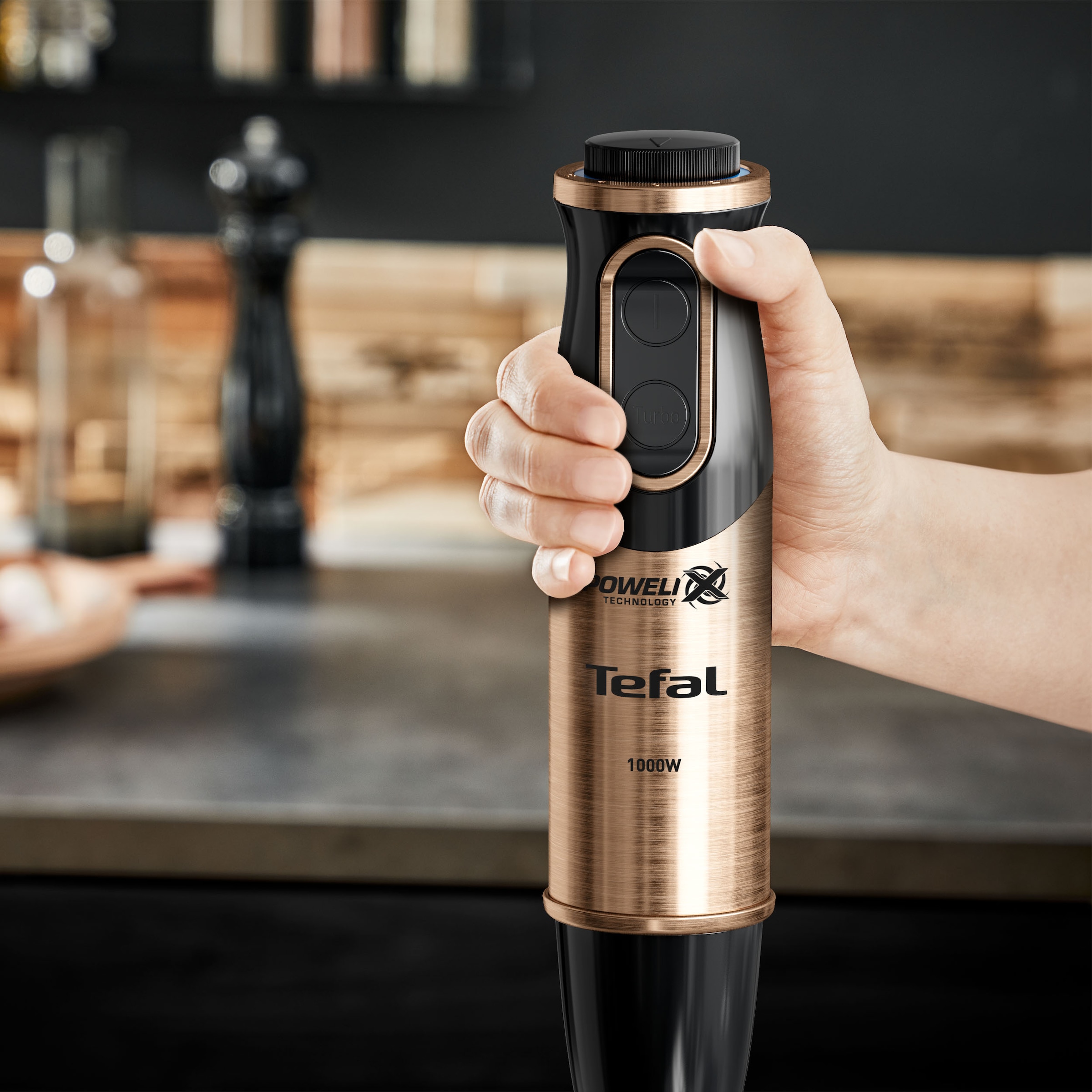 Tefal Stabmixer »HB656G Quickchef 3-in-1«, 1000 W, 20 Geschwindigkeiten, Anti-Spritzschutz, inkl. Zubehör