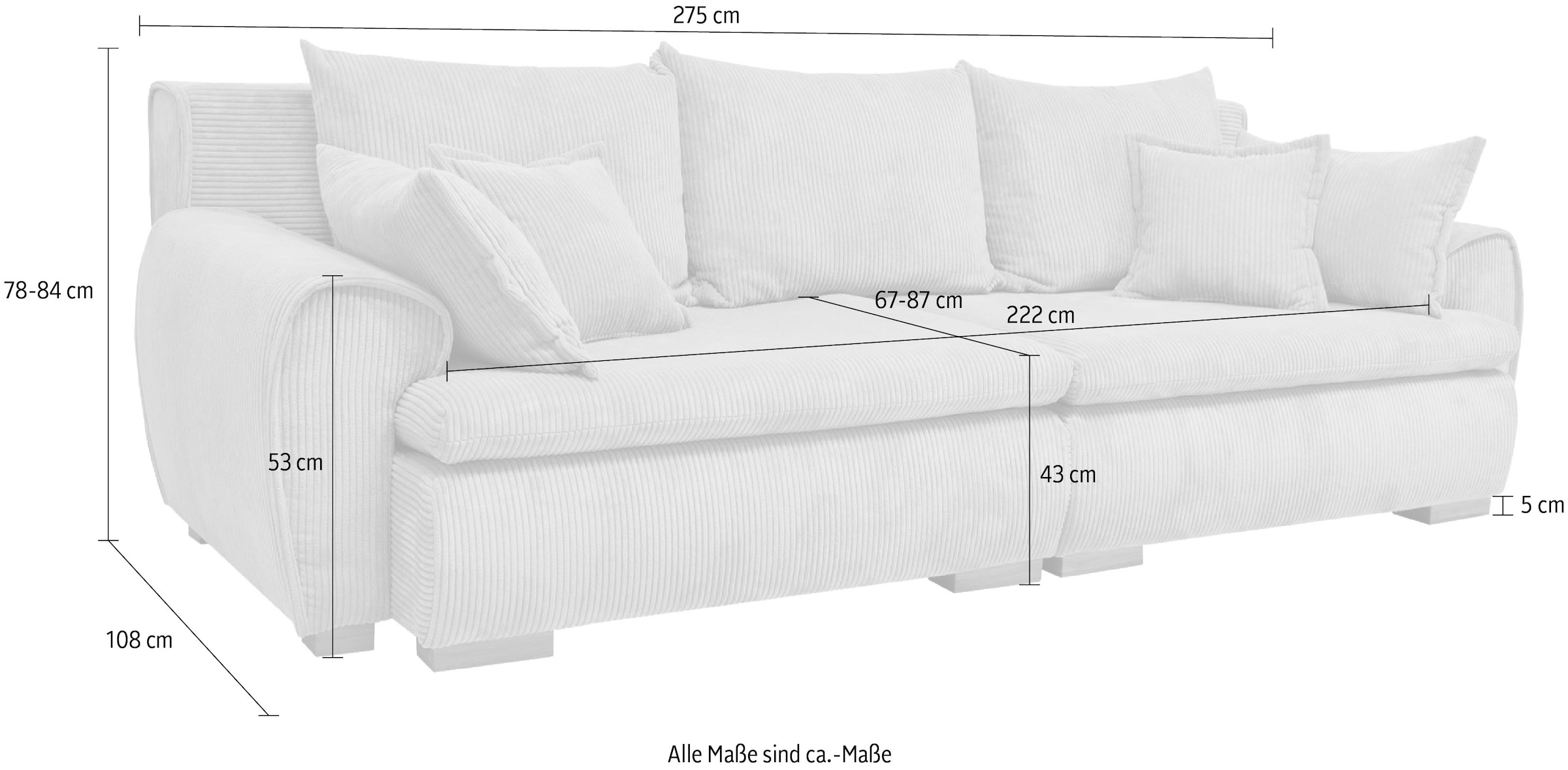 Home affaire Big-Sofa »Katja«, Breite 275 cm, Cord-Bezug
