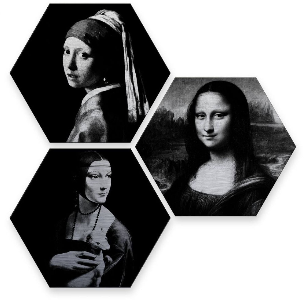 Wall-Art Mehrteilige Bilder »Berühmte Frauen Kunstgeschichte«, (Set, 3 St.), Metallschild Collage