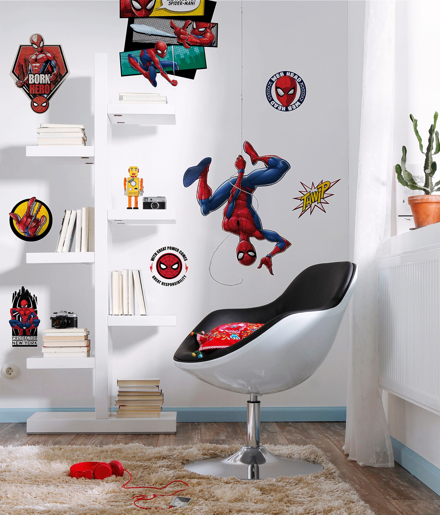 Komar Wandtattoo »Spider-Man Web Head«, (8 St.), 100x70 cm (Breite x Höhe), selbstklebendes Wandtattoo