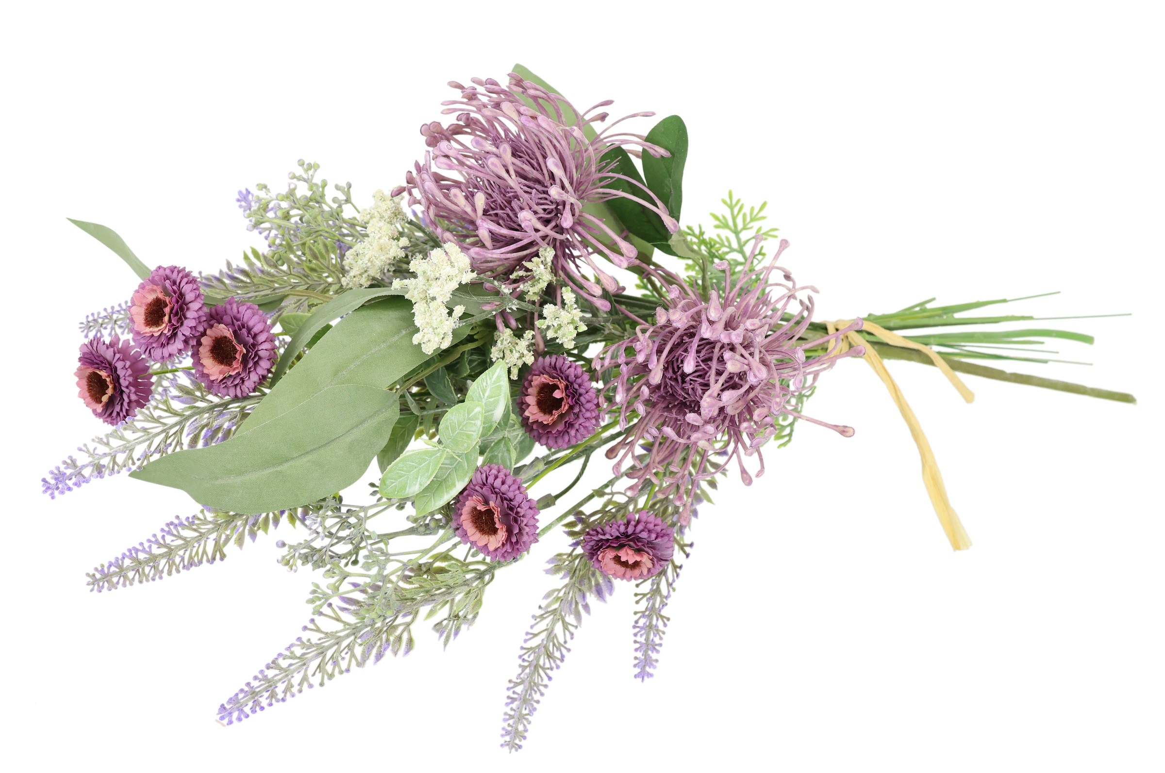 I.GE.A. Kunstblume »Kunstblumen-Strauß Protea Zinnien Lavendel«, Bouquet Blumensträuße Dekoblume Blumen Grabdeko