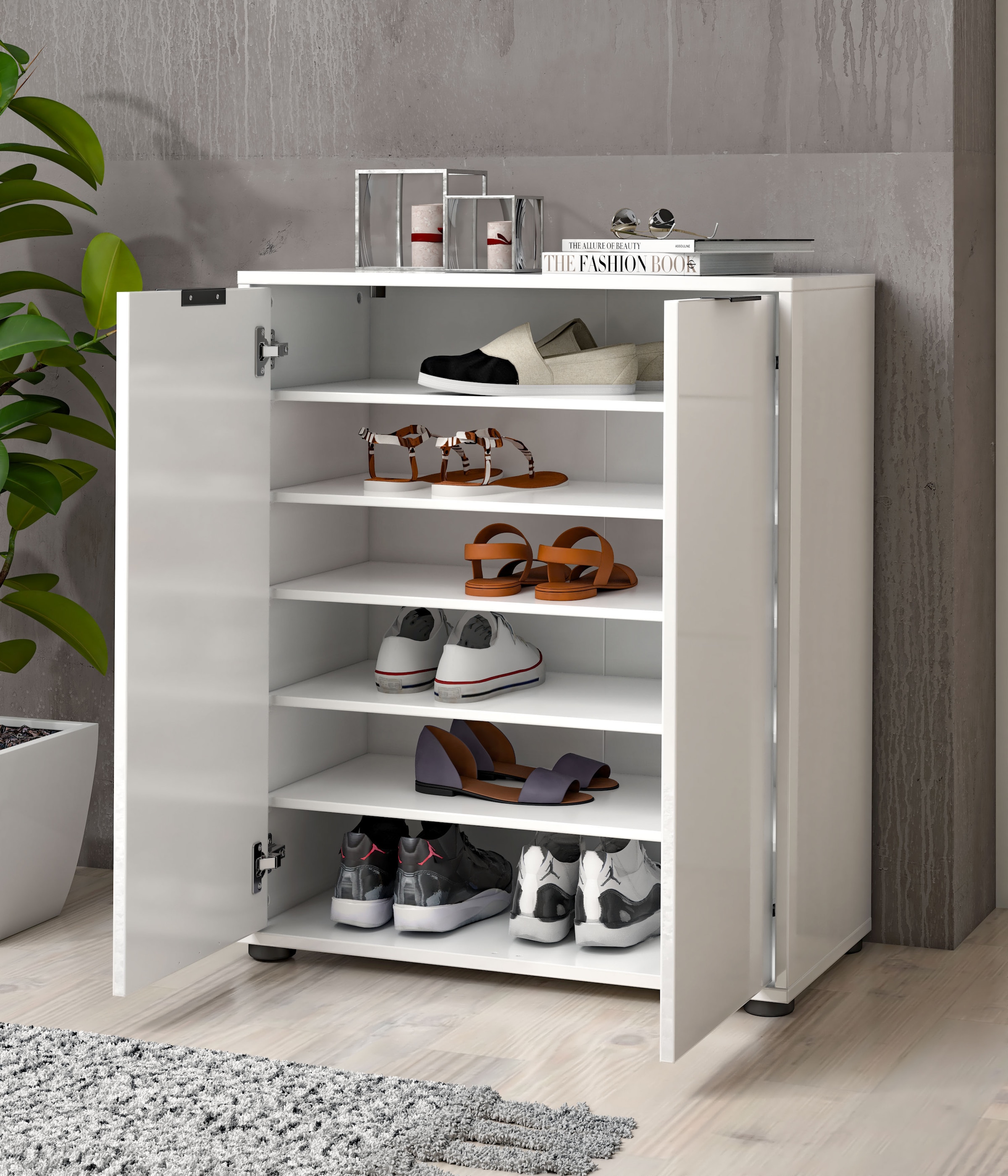 INOSIGN Schuhschrank »Jolly,Schuhkommode,Schuhmöbel,Schuhablage,Schuhregal«, Breite 72,5 cm, Höhe 86 cm, 2 Türen, 6 Fächer, hochglanz, Alu Griff