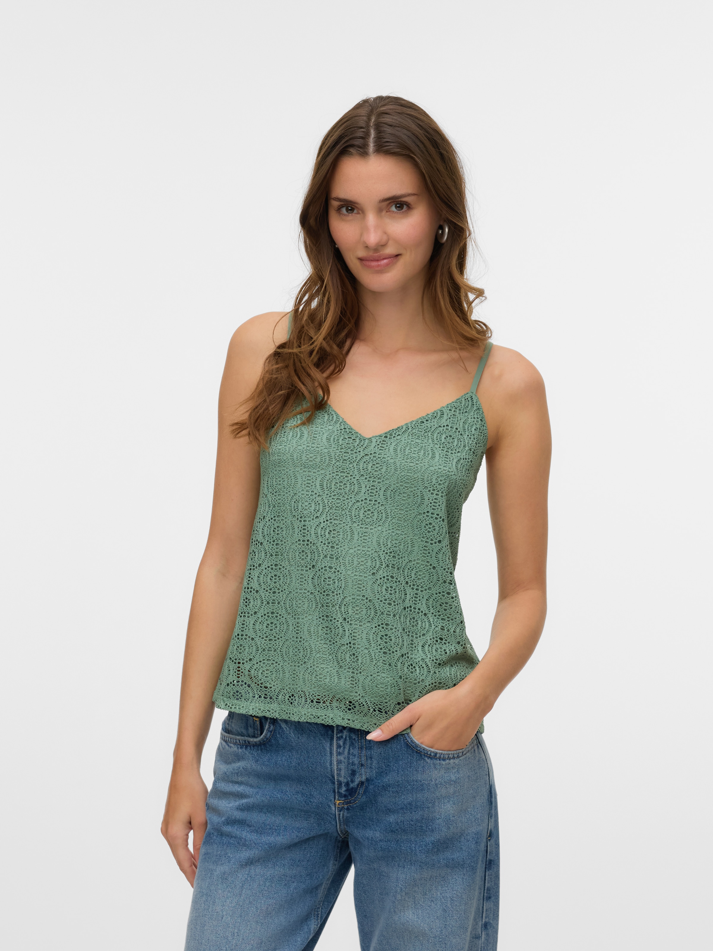 Vero Moda Spaghettitop »VMMAYA V-NECK SINGLET TOP JRS« Materialmix, regular fit