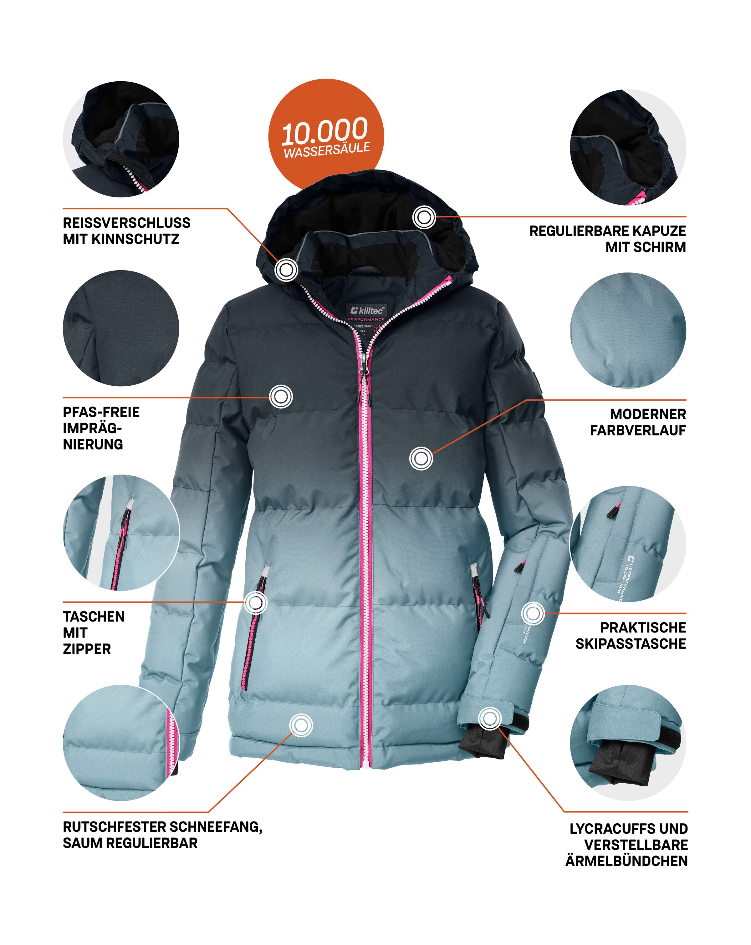 Killtec Skijacke »KSW 330 GRLS SKI QLTD JCKT«, Wasserabweisende Winterjacke, atmungsaktiv, verstellbare Kapuze