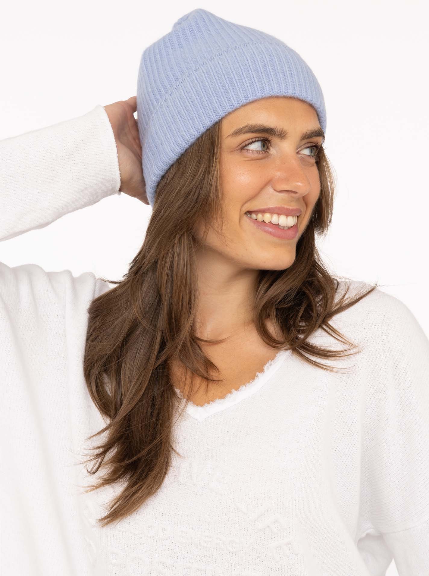Zwillingsherz Beanie Feinripp, breiter Umschlag, Wolle
