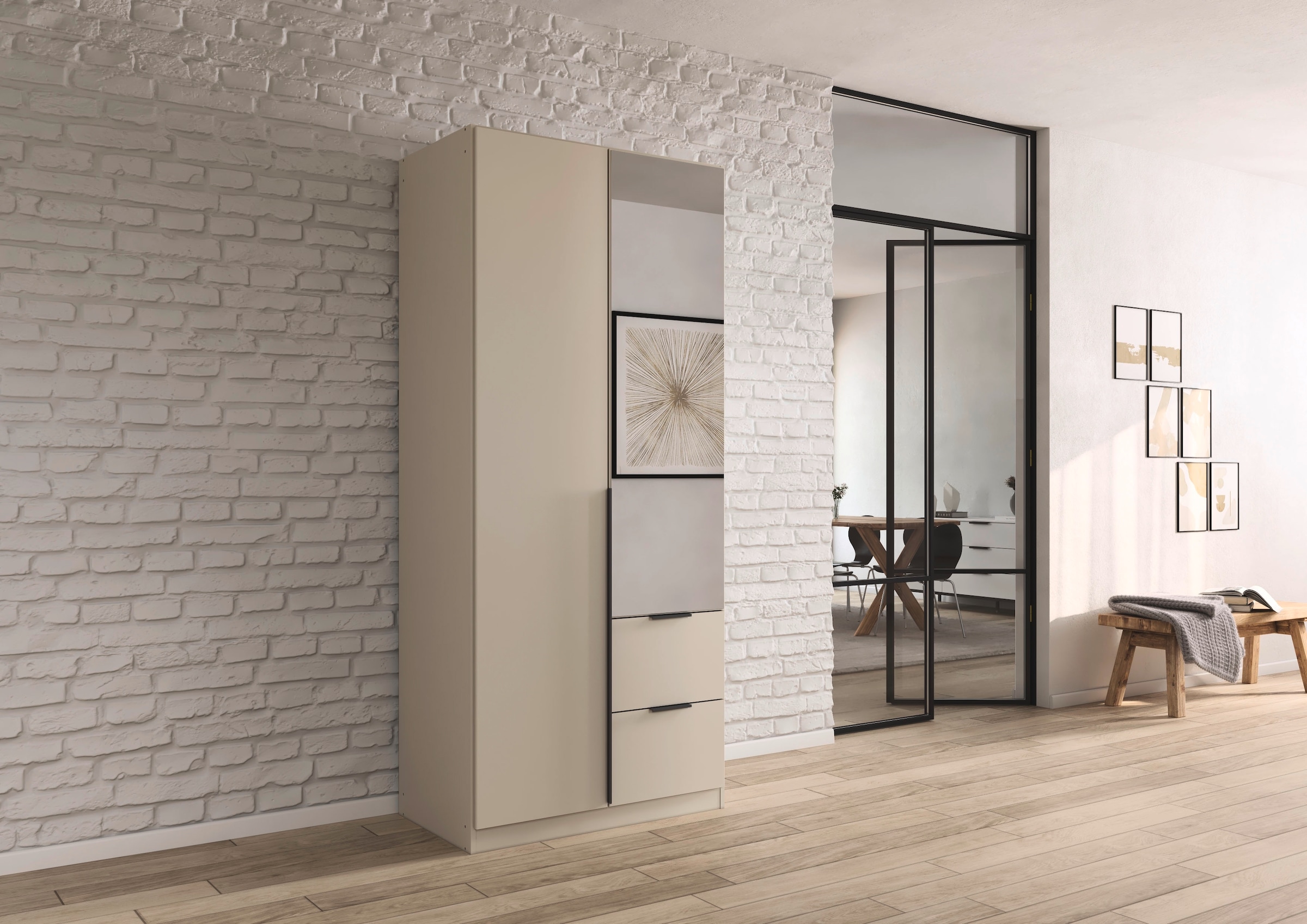 rauch Drehtürenschrank »Kleiderschrank Schrank Garderobe AGORDO mit Dekor- oder Hochglanzfront«, (in zwei Griff-Farben, Breiten 91-360 cm), mit Außenschubkästen, in 7 Breiten und 2 Höhen MADE IN GERMANY