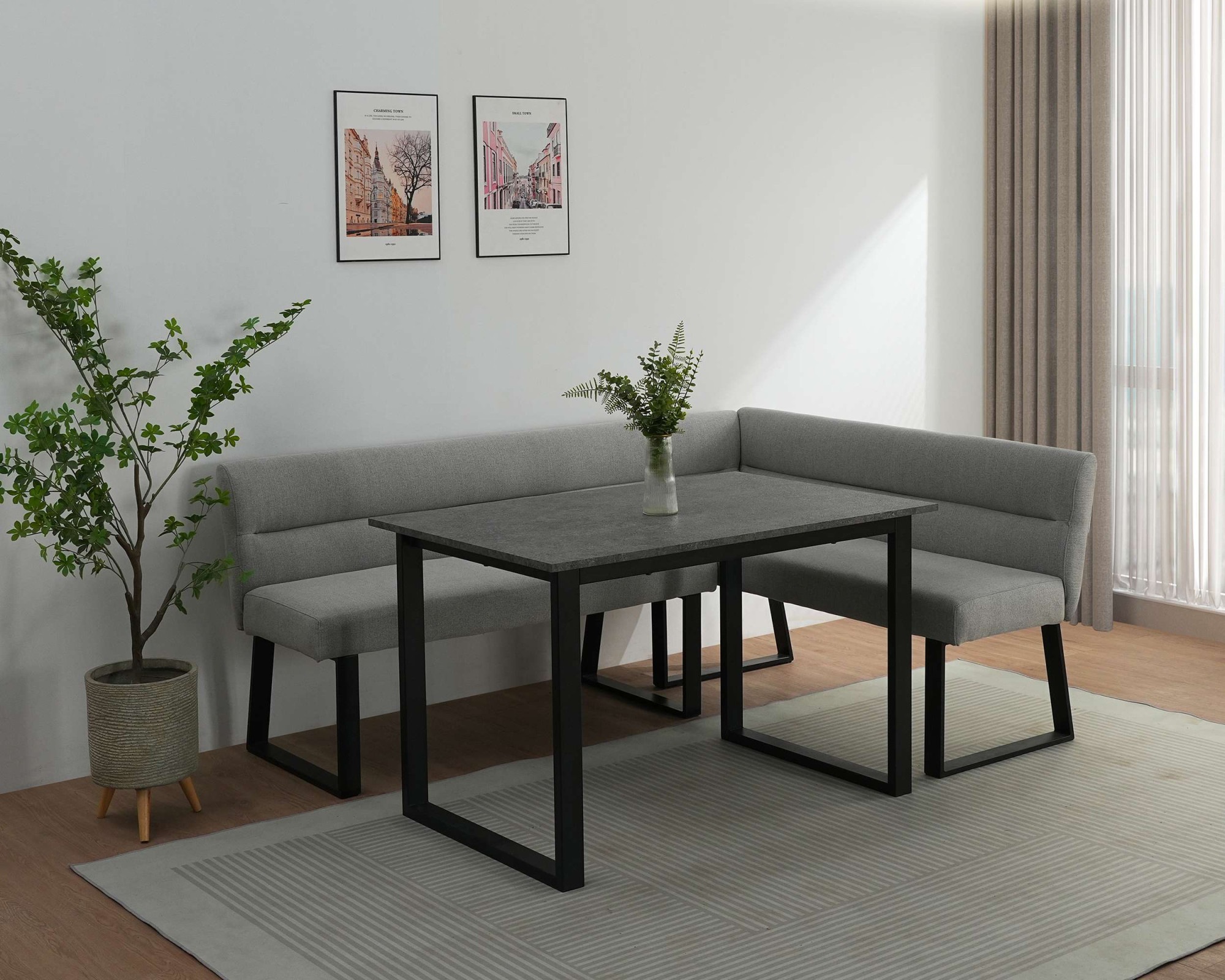 OTTO home Essbank »Ivanna« schwarzes Metallgestell, Webstoff Bezug, Breite 193/152