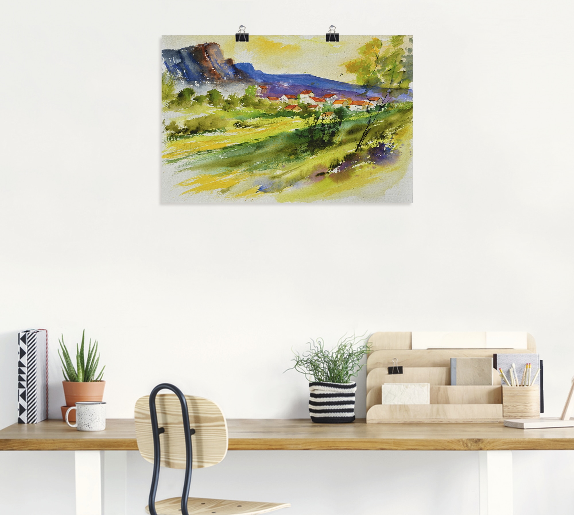 Artland Wandbild »Landschaft und Wohnhäuser«, Wiesen & Bäume, (1 St.), als Leinwandbild, Poster in verschied. Größen