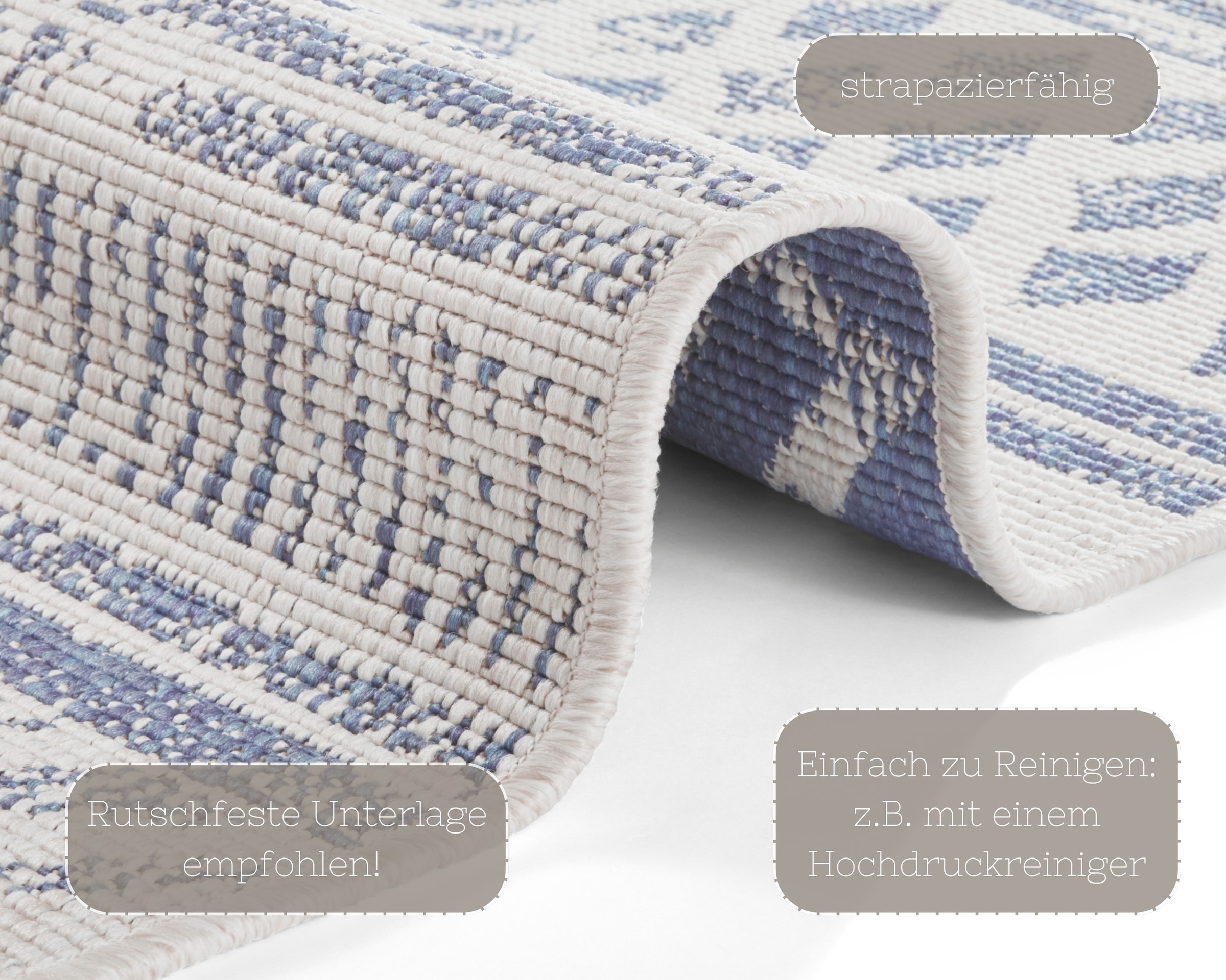 NORTHRUGS Teppich »BIRI Wendeteppich«, rechteckig, 5 mm Höhe, In-& Outdoor, Wetterfest, Balkon, Läufer, Wohnzimmer, Wasserfest, Boho