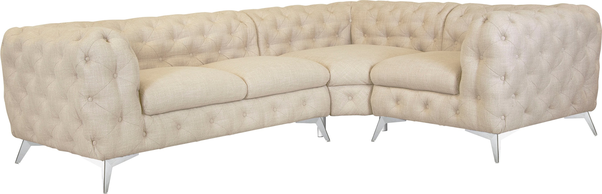 Leonique Chesterfield-Sofa »Ecksofa GLYNIS L-Form mit Wellenunterfederung, Maße B/T/H 264/204/75cm«, aufwändige Knopfheftung, moderne Chesterfield Optik, Fußfarbe wählbar