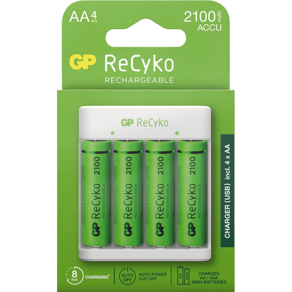 GP Batteries Batterie-Ladegerät »ReCyko E411 mit 4 x AA 2100 mAh NiMH-Batterien«