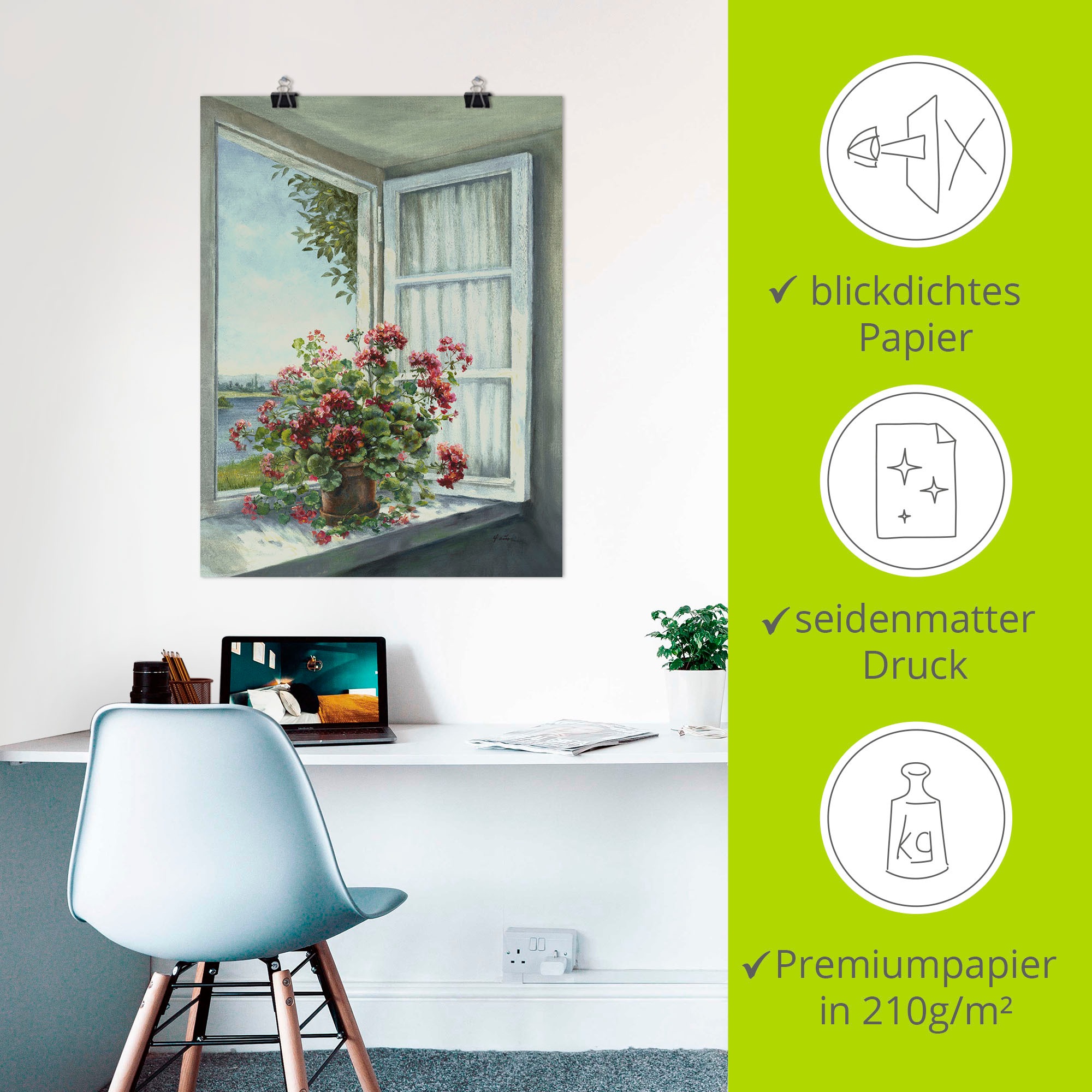 Artland Wandbild »Geranien am Fenster« Blumen 1 Stk. tlg. als Leinwandbild, Poster in verschied. Größen