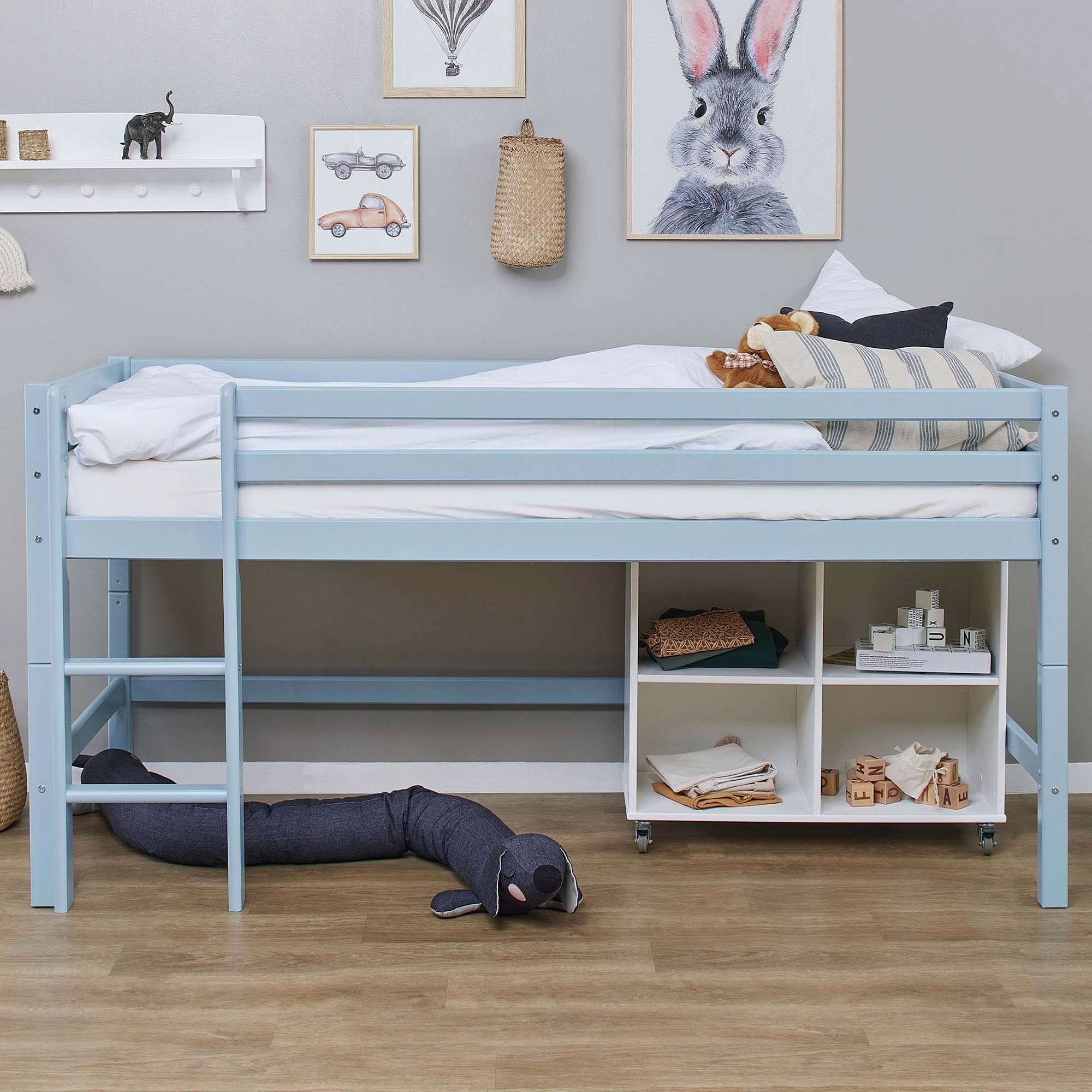 Hoppekids Spielbett »ECO Dream MY COLOR, Kinderbett, Hochbett, 90x200 Massivholz«, mit drei Seiten und Rausfallschutz, umbaubar in Einzelbett