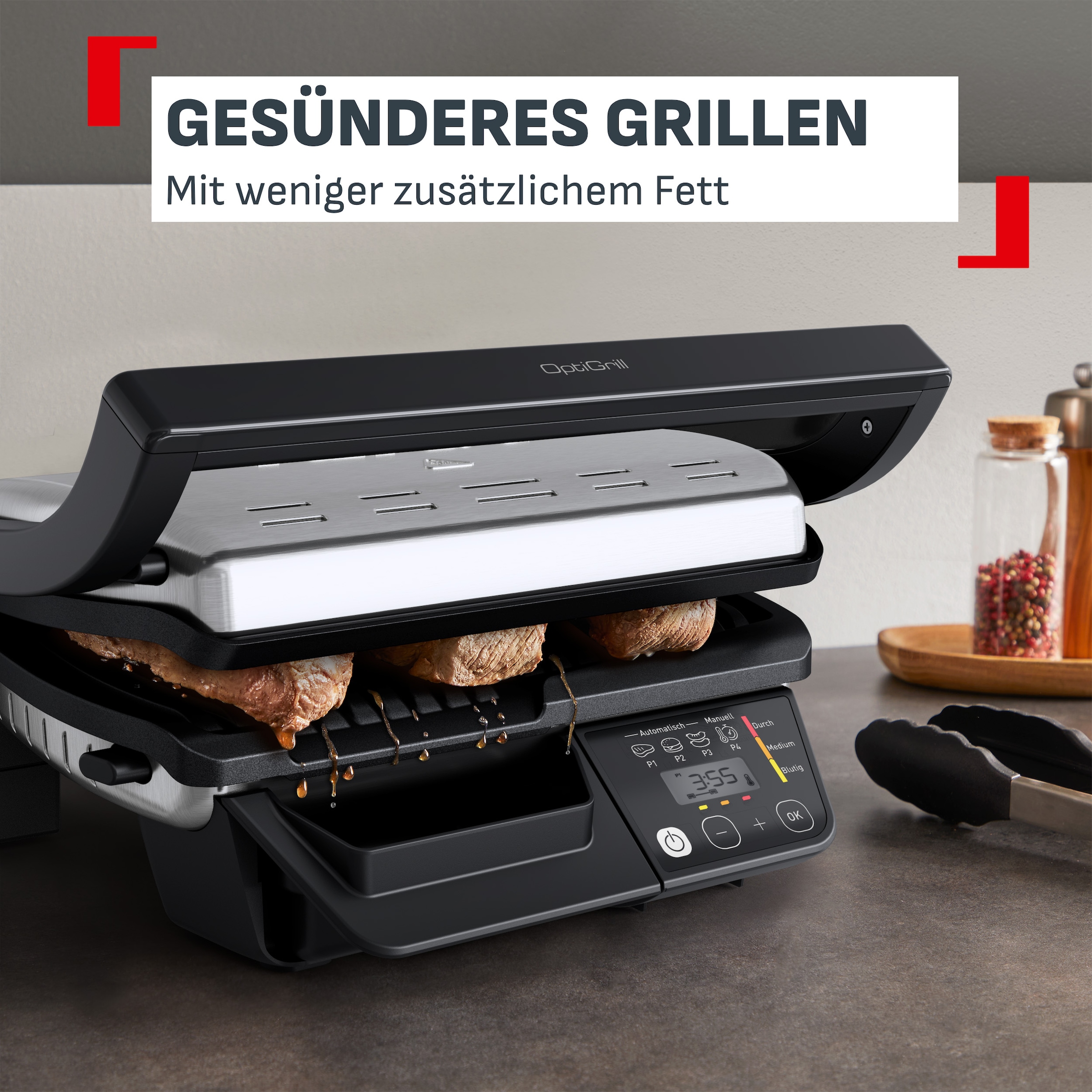 Tefal Kontaktgrill »OptiGrill One« Anpassung der Garzeit, Messung der Dicke des Grillguts, 3 Programme