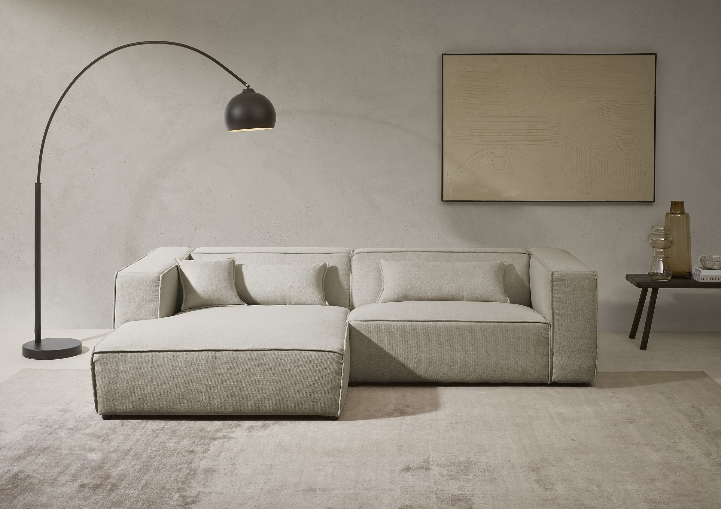 LeGer Home by Lena Gercke Ecksofa »PIARA mit Kedernaht in Cord oder Leinenoptik, moderne Couch in L-Form«, wahlweise Ottomane rechts/links, schwarze Füße, bequemer Sitzkomfort