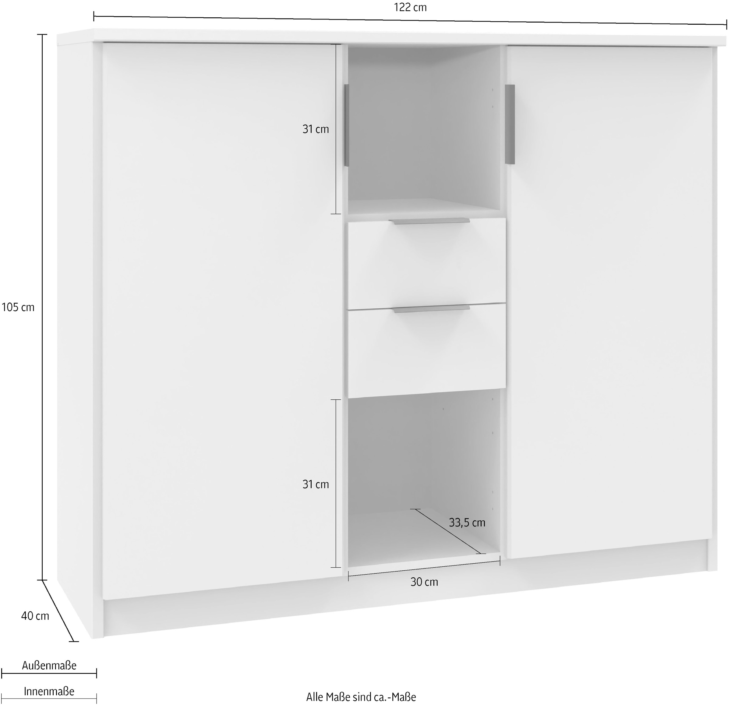 Wimex Kombikommode »Norderney Kommode Sideboard 2-türig 2 Schubladen«, B/T/H 122/40/105cm, mit Metallgriffe und Metallschienen