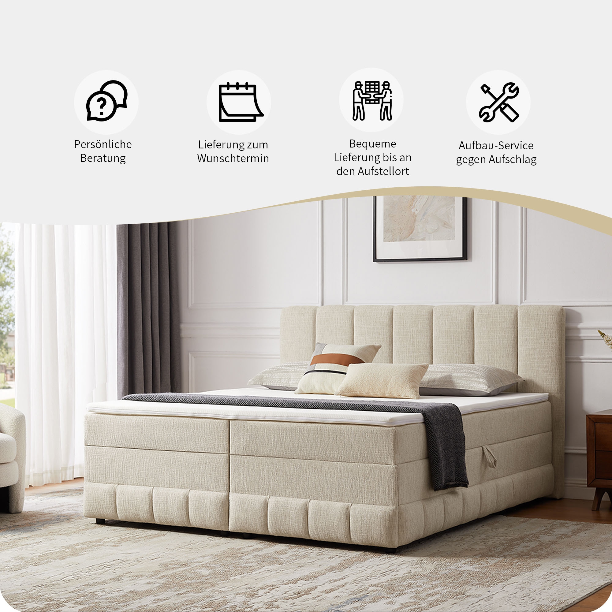 OTTO home Boxbett »Likely inkl. Bettkasten, Liegefläche 180x200 cm, in Boxspring-Optik« inkl. Topper, erhältlich in verschiedenen Farben