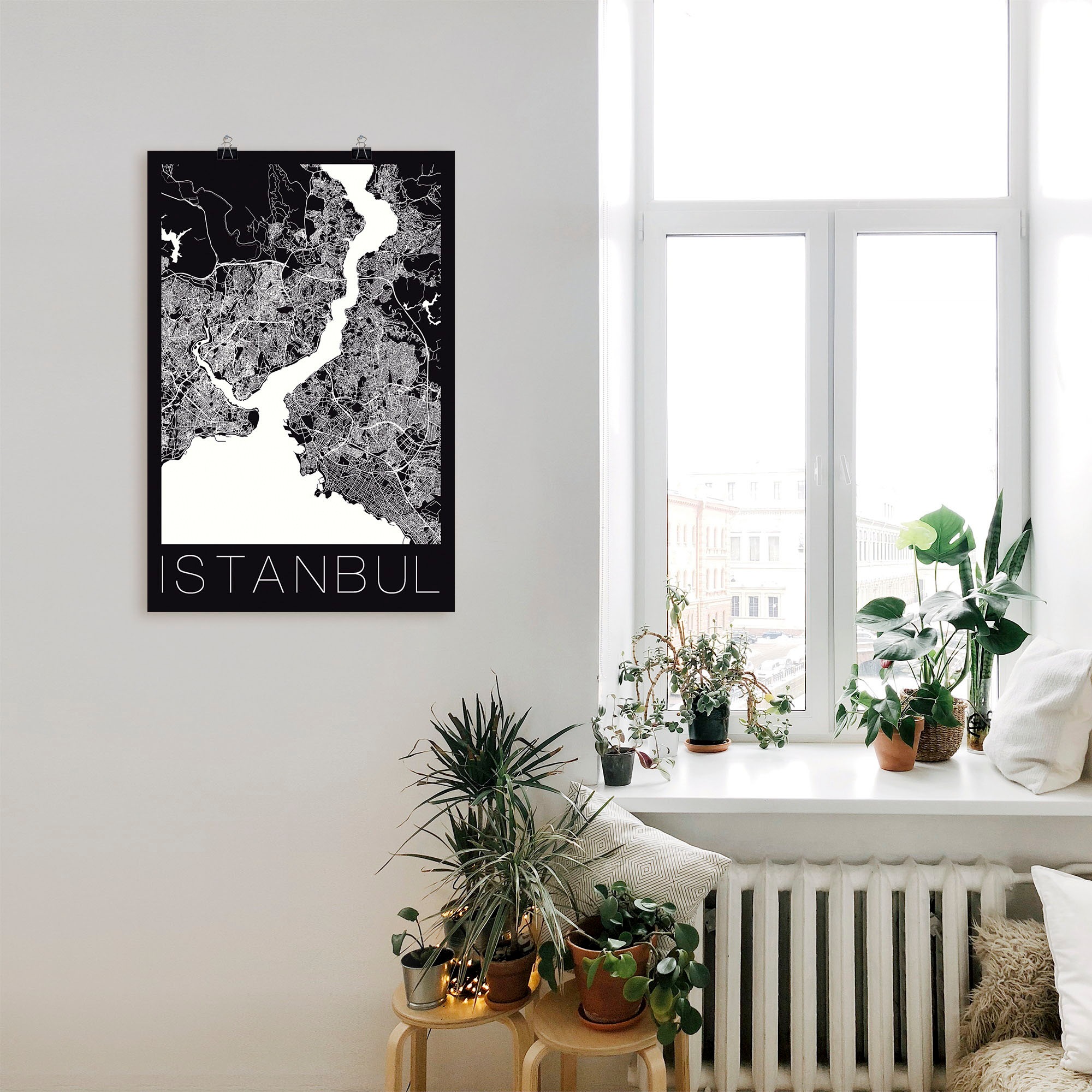 Artland Poster »Retro Karte Istanbul Schwarz & Weiß«, Landkarten, (1 St.), als Alubild, Leinwandbild, Wandaufkleber oder Poster in versch. Größen