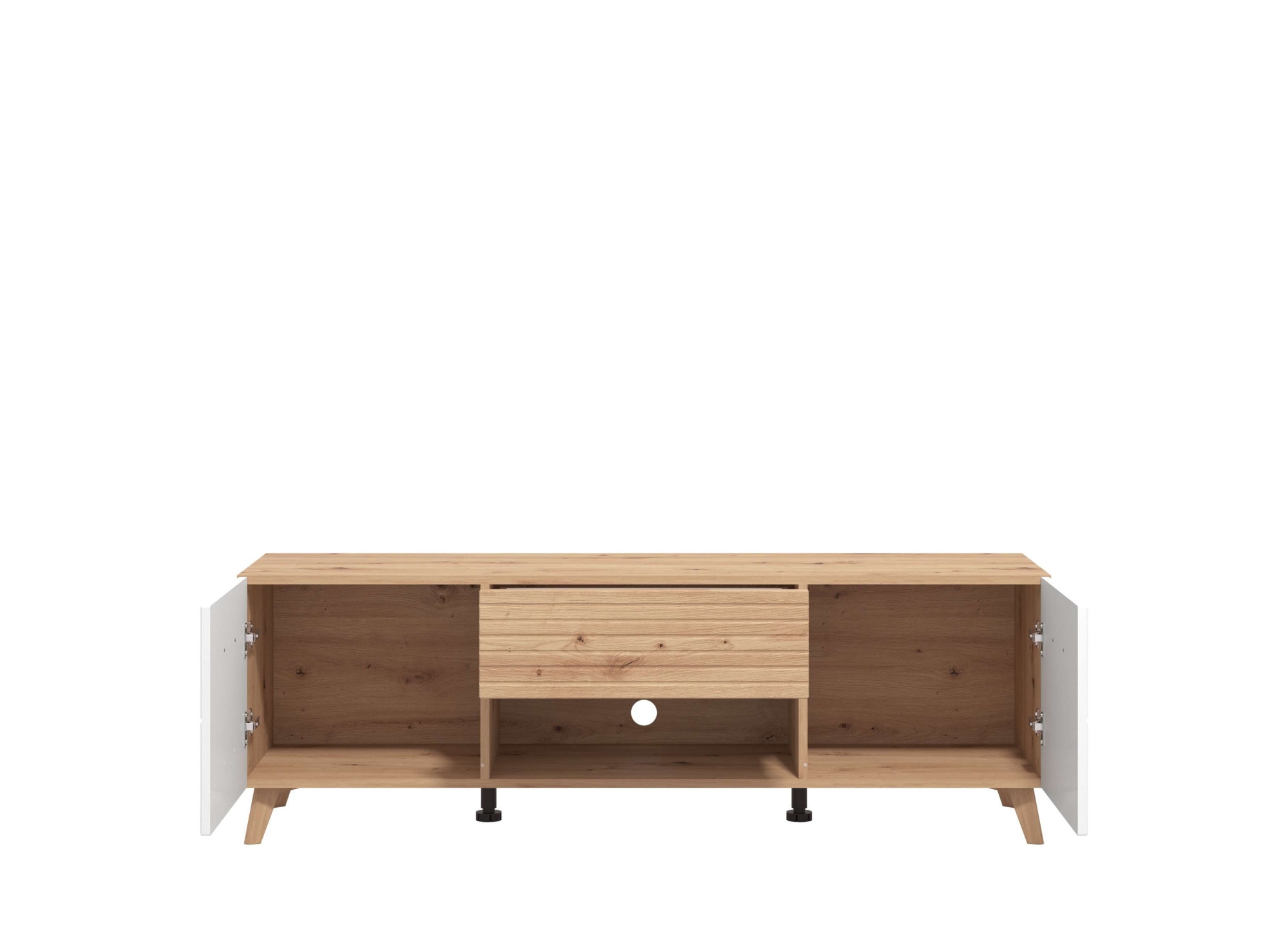 INOSIGN Wohnzimmer-Set »Bretagna Wohnwand, Mediawand, Anbauwand, TV-Wand, Breite 302 cm«, (Komplett-Set, 4 St.), Set besteht aus 2 Vitrinen, TV-Board und Wandregal, in Artisan Eiche